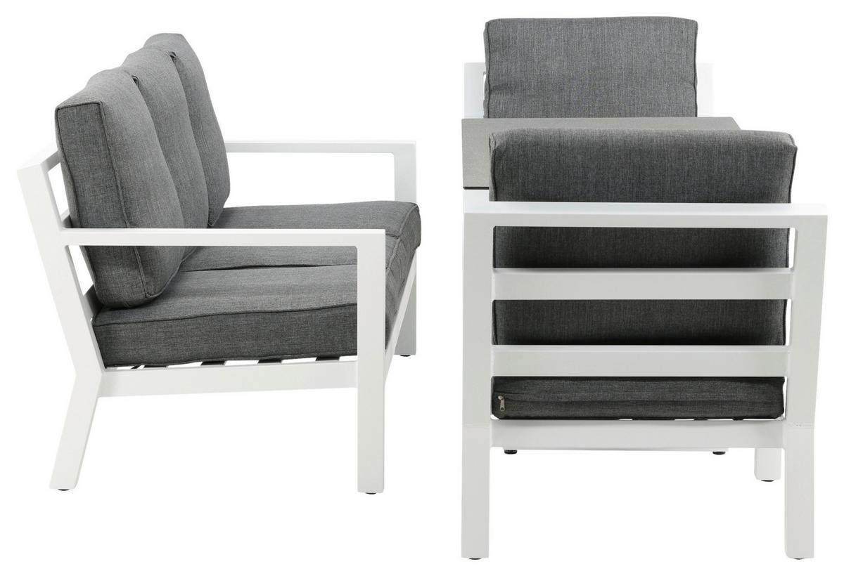 Loungegarnitur Barcelona Grau/Weiß Metall/Textil - Weiß/Grau, Basics, Textil/Metall - Gardenson