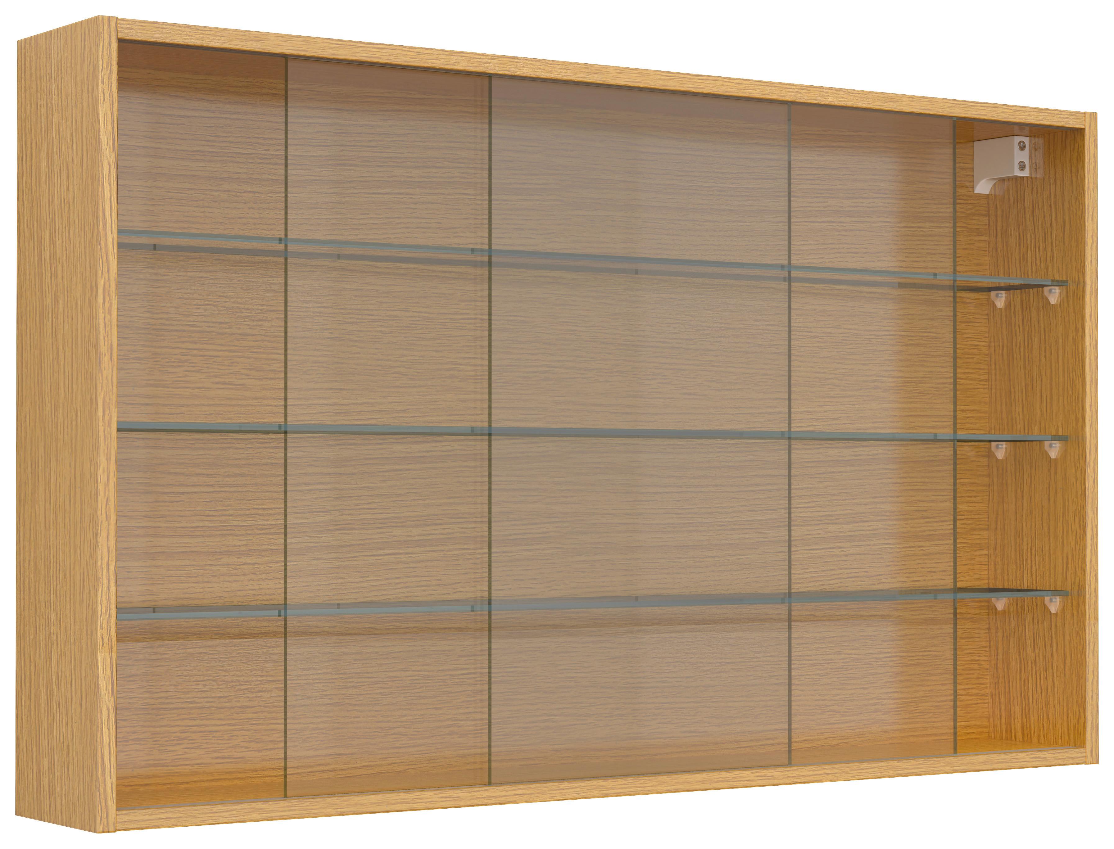 Viseča Vitrina Drivalo Xl, Barva Hrasta - medeni hrast/prosojno, Design, steklo/leseni material (100/60/15cm) - MID.YOU