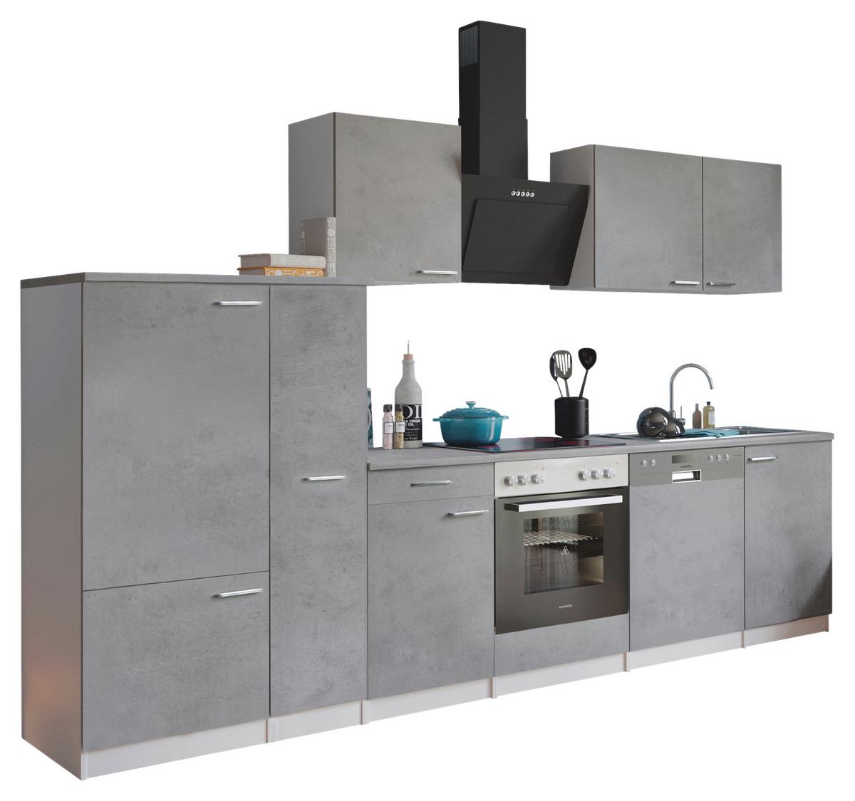 Küchenblock Malia m. Geräten Grau/Weiß - Edelstahlfarben/Weiß, Basics, Holzwerkstoff/Metall (310cm) - Respekta