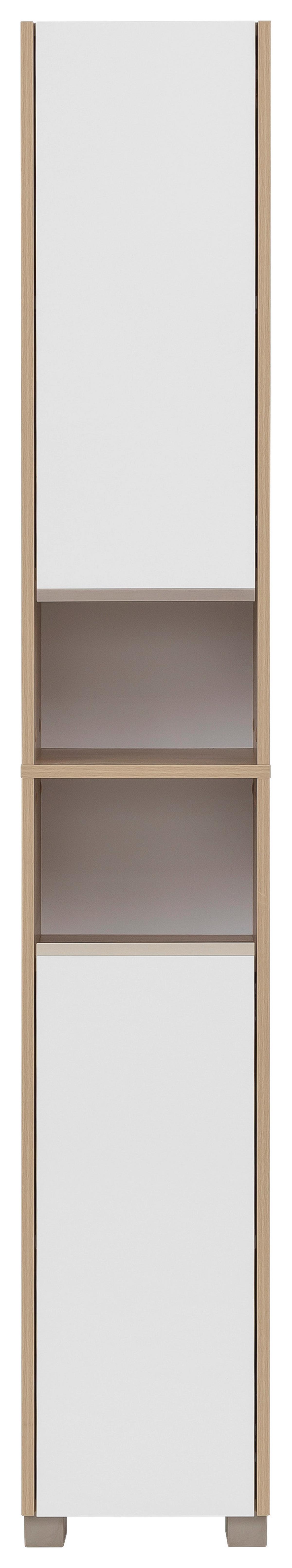 Hochschrank Juba Eiche - Edelstahlfarben/Weiß, MODERN, Holzwerkstoff/Kunststoff (30,3/186,5/33,1cm) - MID.YOU