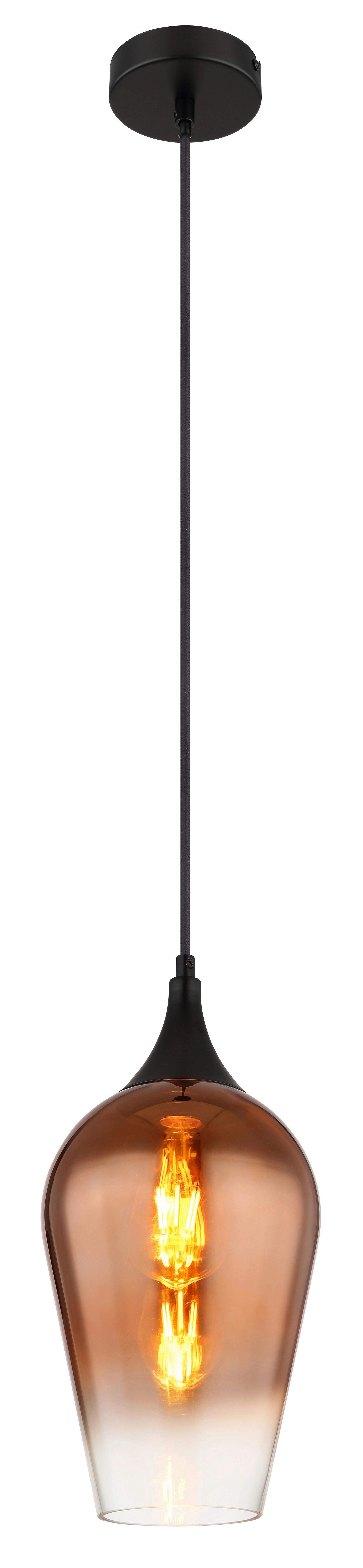 Hängeleuchte Lavus Kupferfarben max. 60 Watt - Schwarz/Kupferfarben, Design, Glas/Metall (18/120cm) - Globo