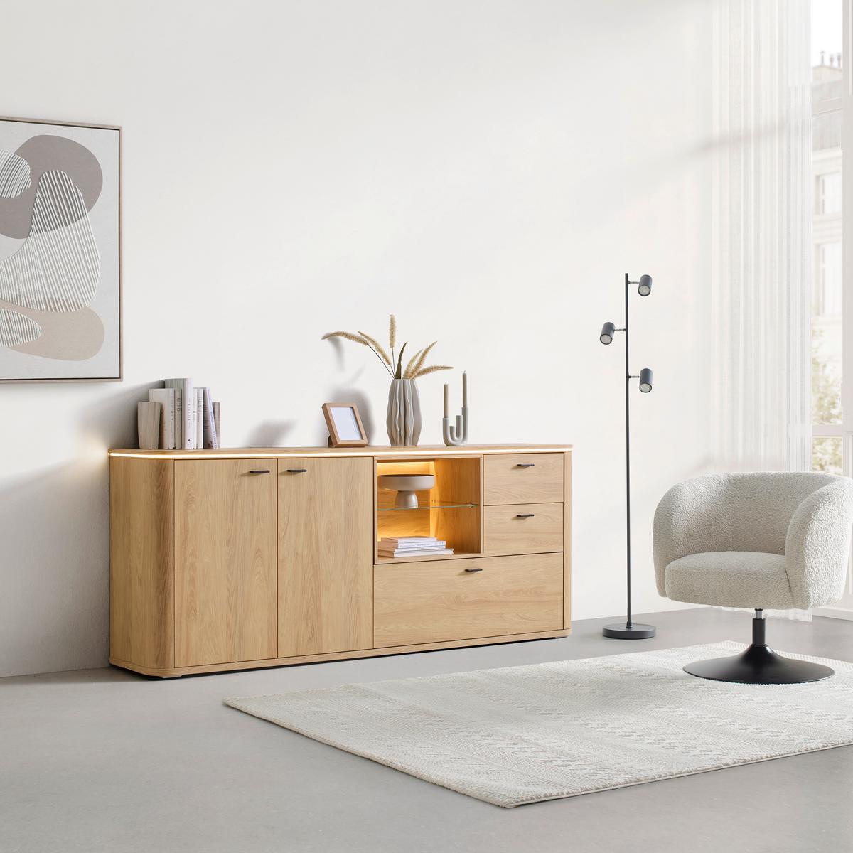 Sideboard Lagos Eichefarben - Eichefarben/Anthrazit, Modern, Glas/Holzwerkstoff (210,2/87,5/42,5cm) - Premium Living