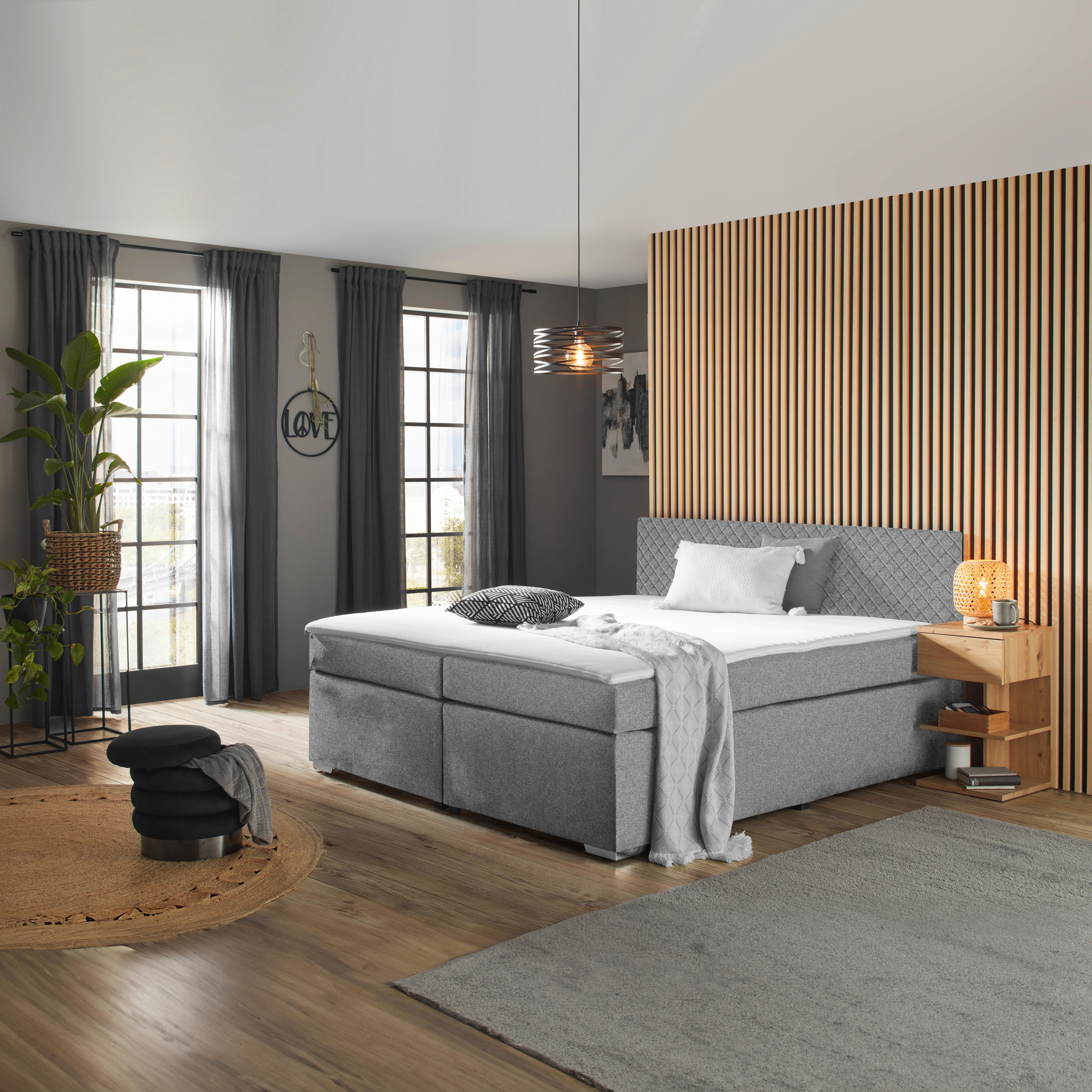Boxspringbett Mali New Silberfarben ca. 160x200cm - Chromfarben/Silberfarben, KONVENTIONELL, Textil (160/200cm) - Based