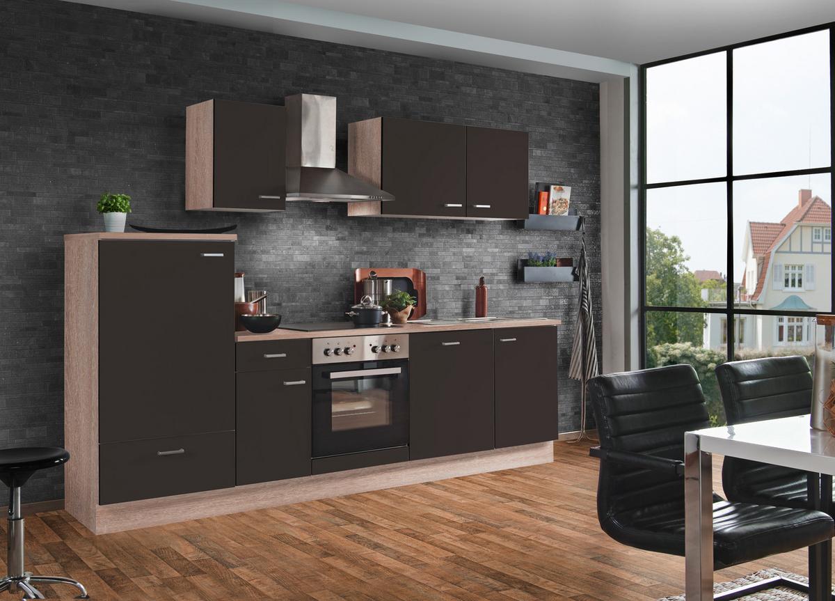 Menke Küchenblock Classic Dunkelbraun/Eiche ca. 270cm - Dunkelbraun/Silberfarben, KONVENTIONELL, Holzwerkstoff/Kunststoff (270cm) - Menke
