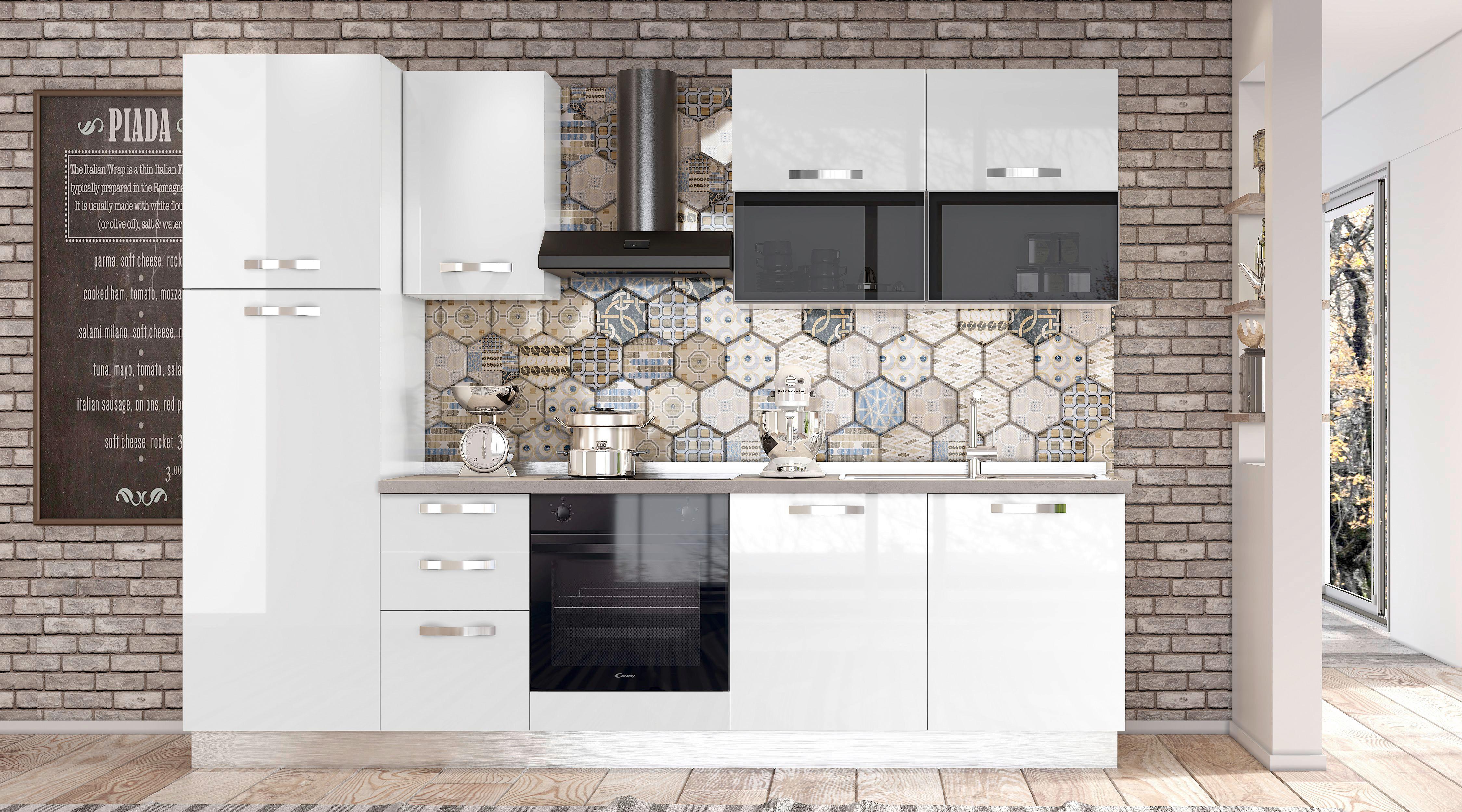 Kuhinjski Blok Vania - bijela/bijela visoki sjaj, Konventionell, drvni materijal/metal (285/216/60cm)