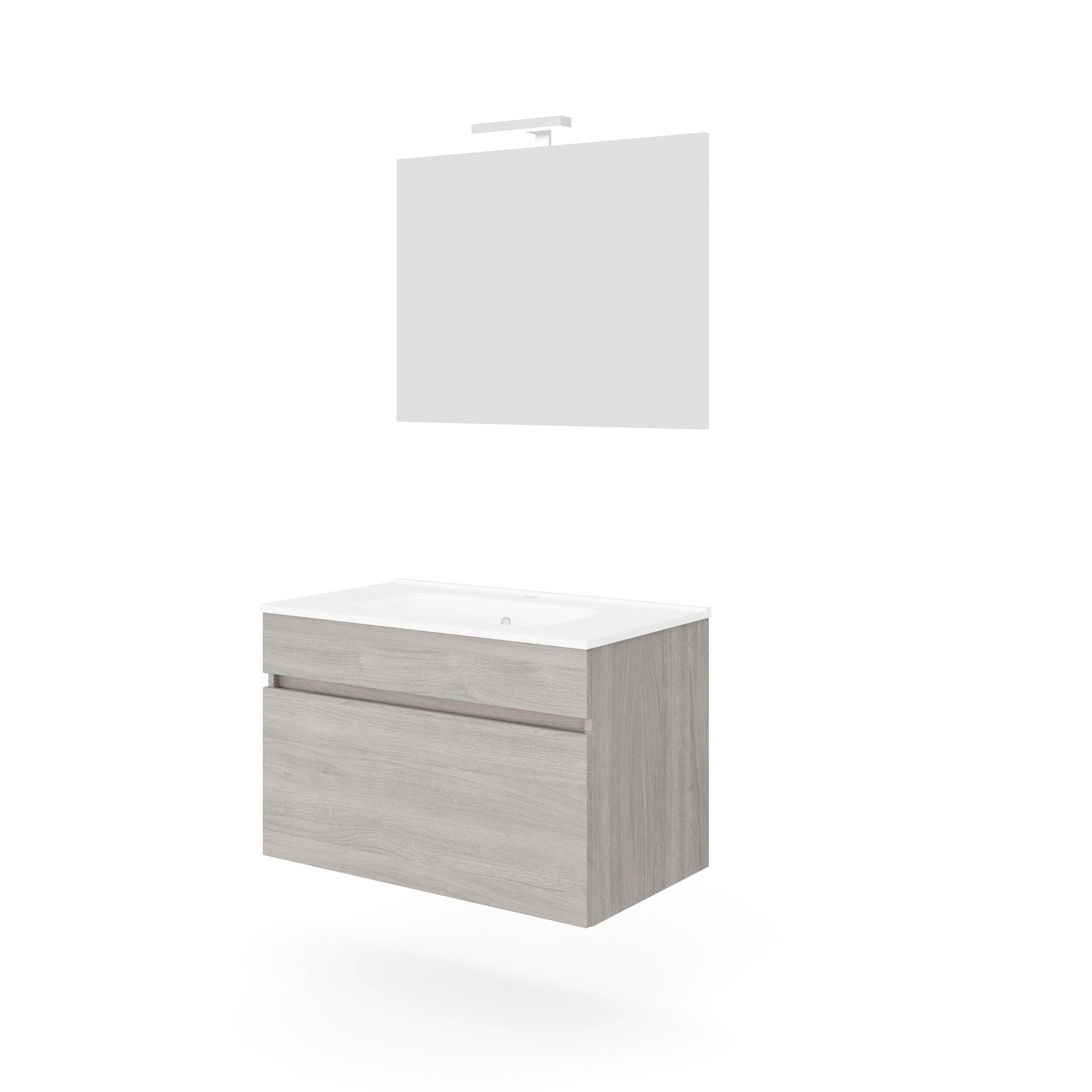 Mobilier de baie Bogota - alb/stejar gri, Basics, ceramică/material pe bază de lemn (81/113/46,5cm)