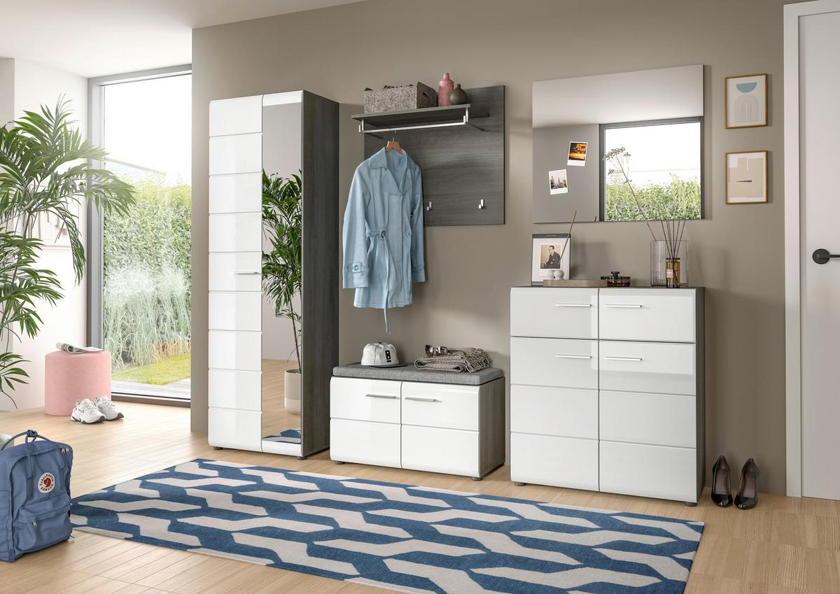 Sitzbank Salsa ca. 80x44x37cm Weiß/Rauchsilb. - Weiß Hochglanz/Silberfarben, Design, Holzwerkstoff/Kunststoff (80/44/37cm) - MID.YOU