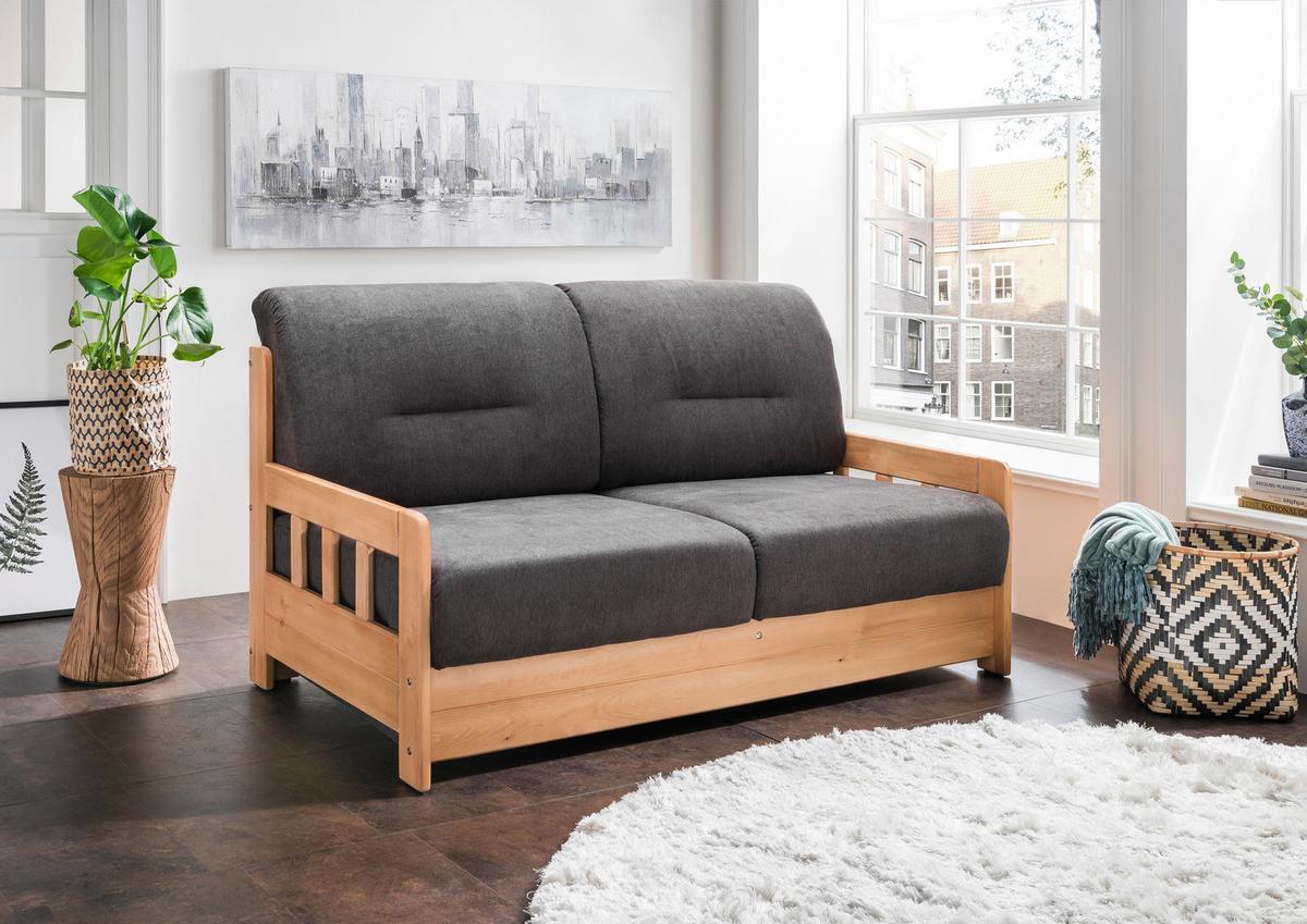 Schlafsofa Camino Dunkelbraun Mikrofaser - Dunkelbraun/Kieferfarben, KONVENTIONELL, Holz/Textil (154/88/90cm) - Livetastic