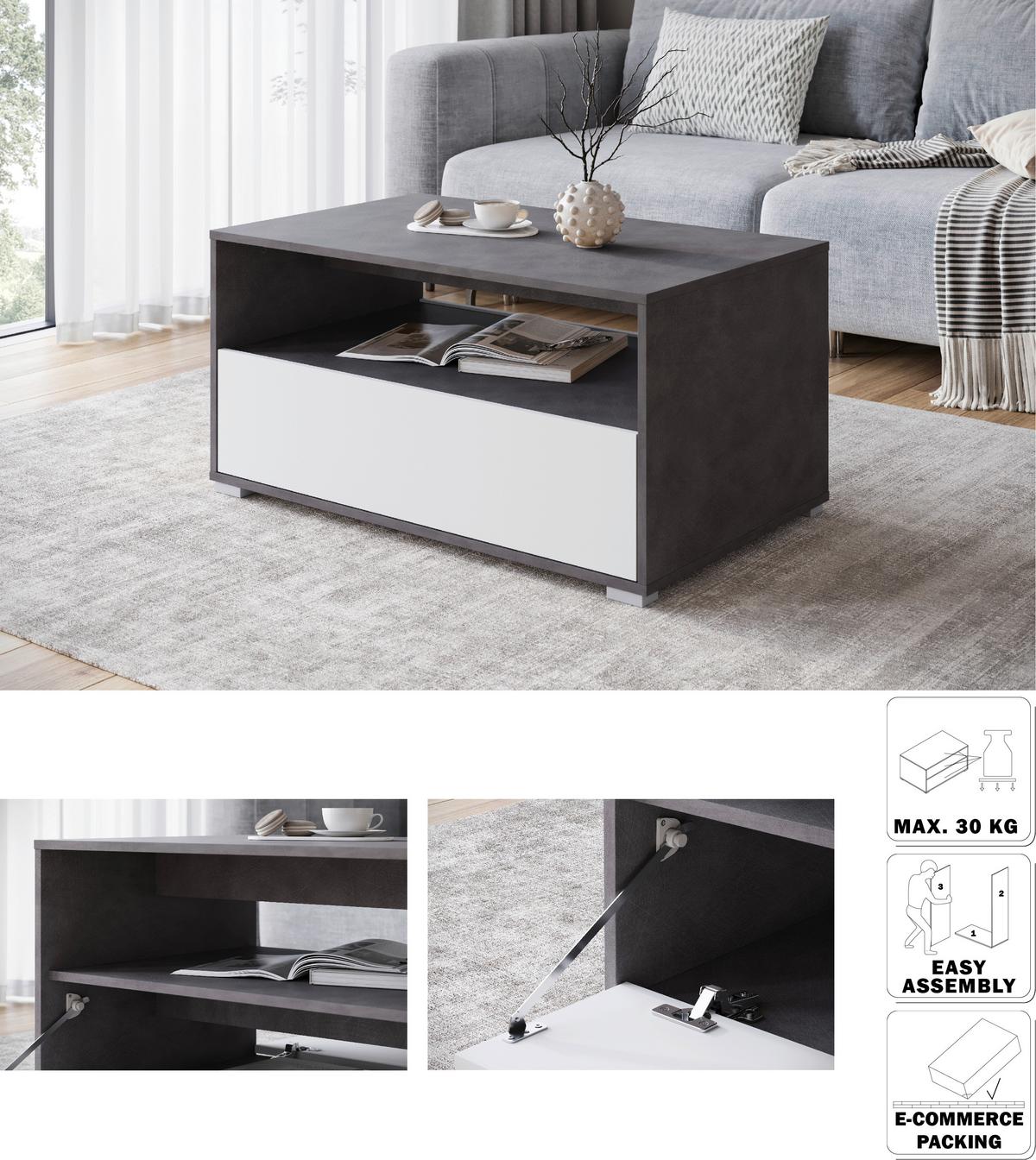 Klubska Miza Nairobi-ii, Antracit, Bela - siva/bela, Trend, umetna masa/leseni material (90/45/55cm) - Livetastic
