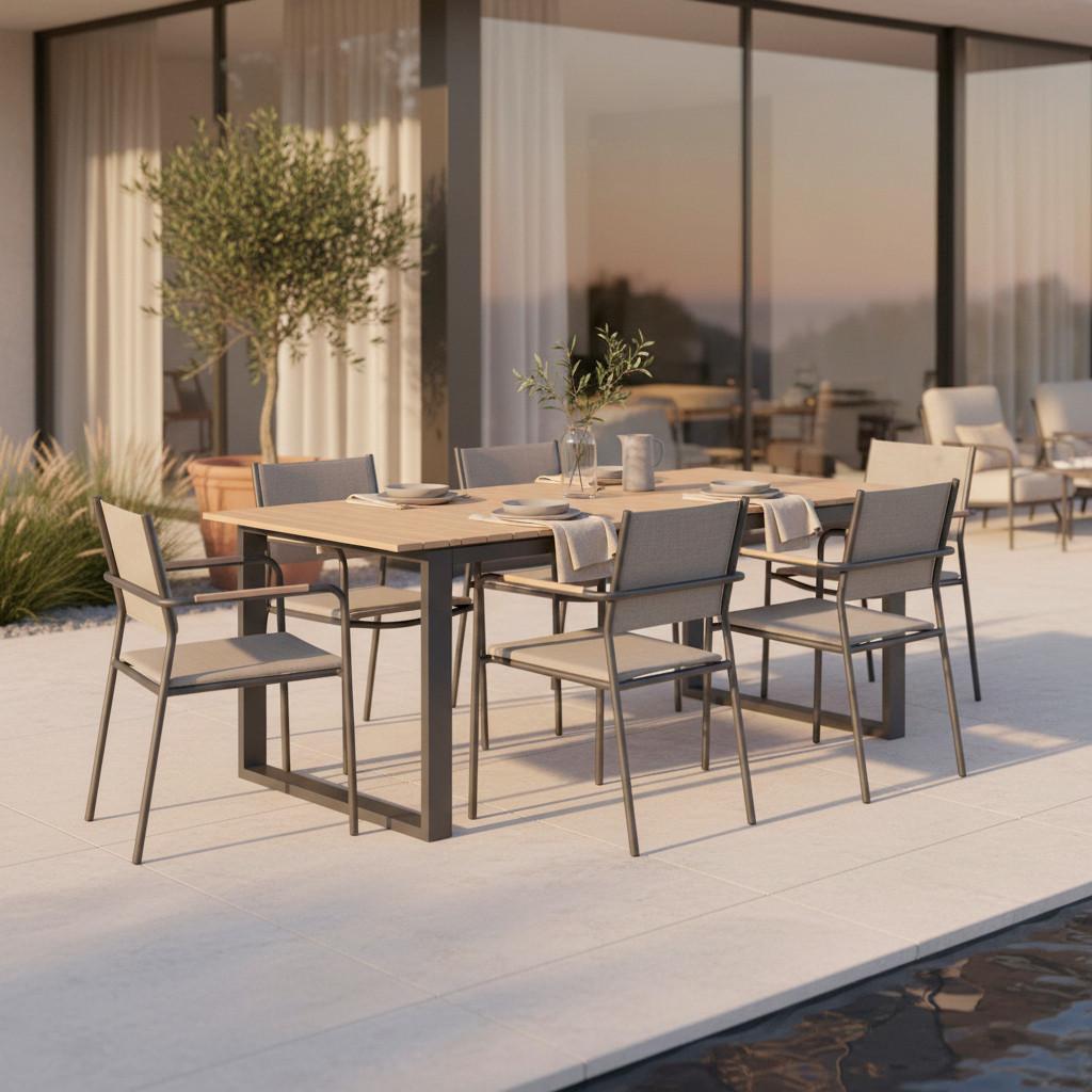 Gartentisch Ruby Teakfarben Dunkelgrau ca. 210x75x100cm - Dunkelgrau/Teakfarben, MODERN, Kunststoff/Metall (210/75/100cm) - Bessagi Garden