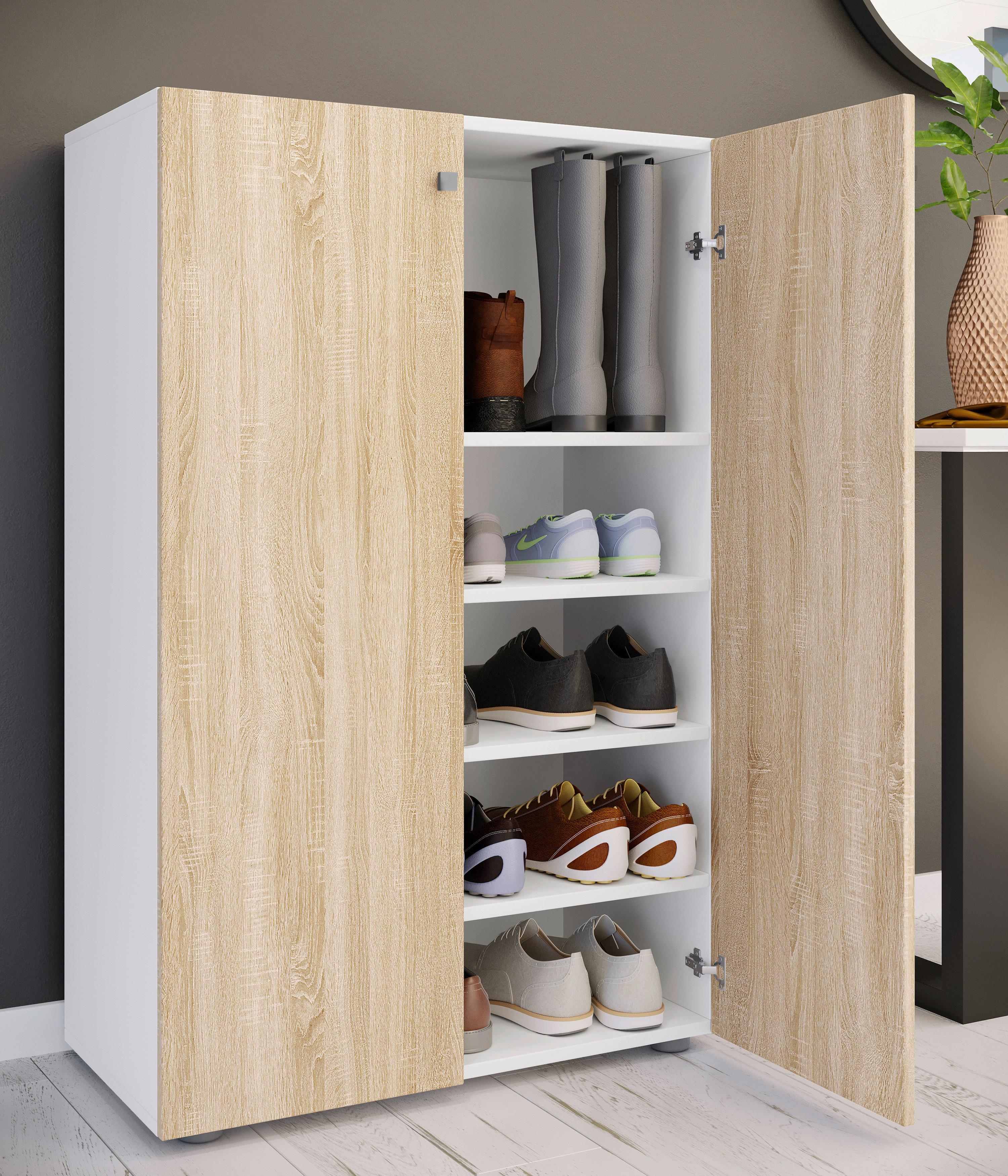 Schuhschrank LONA Weiß/ Sonoma Eiche ca. 70x110x39cm - Silberfarben/Schwarz, Design, Holzwerkstoff/Kunststoff (70/110/39cm) - MID.YOU