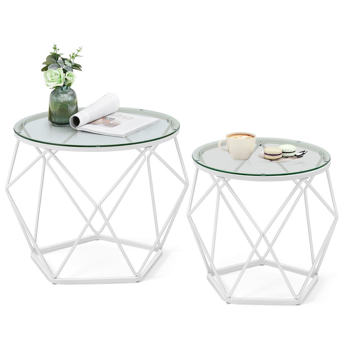 Couchtisch Set in Weiß, rund, 2-teilig - Weiß, Trend, Glas/Metall (48,2/39,2/48,2cm) - MID.YOU