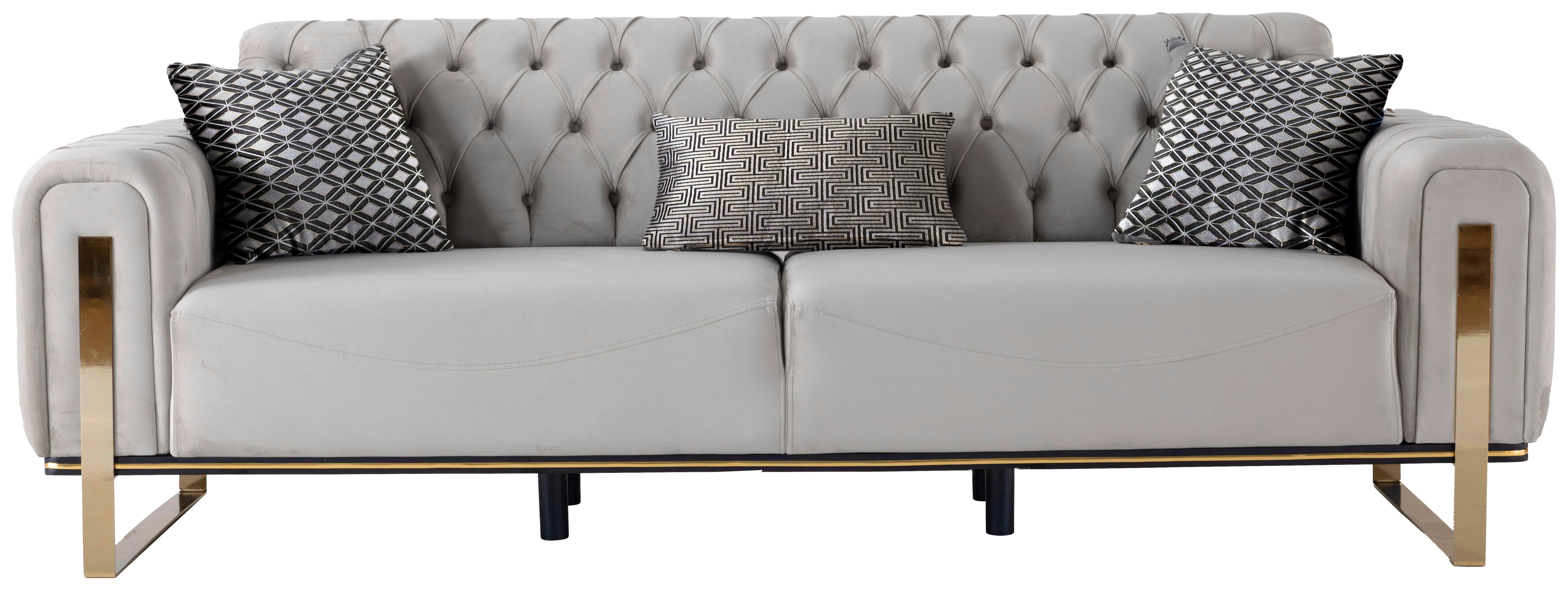 SOFA TRZYOSOBOWA PERLA - greige/kolor złoty, Design, tkanina (236/93/83cm) - Livetastic