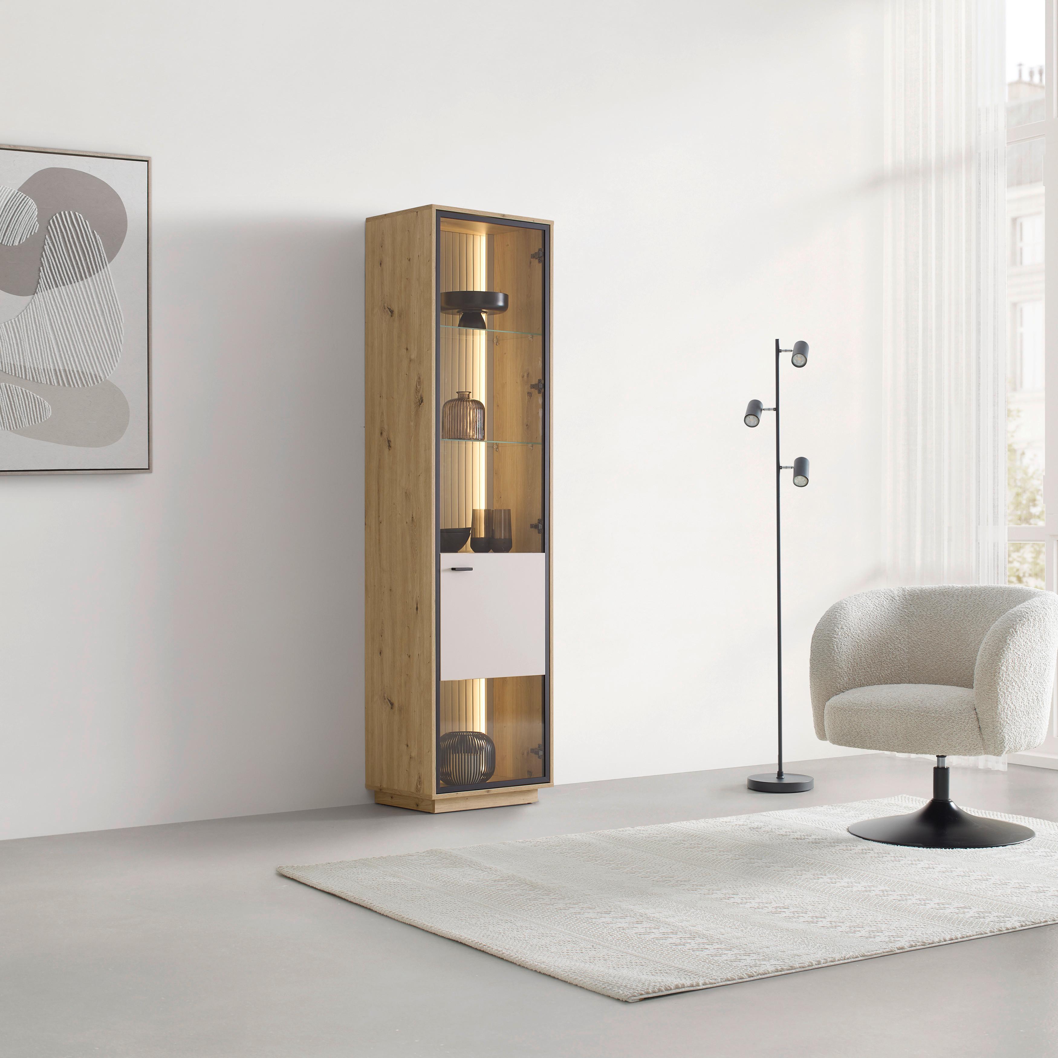 Vitrine Cremona Kaschmir/Eiche Artisan - Kaschmir/Schwarz, MODERN, Glas/Holzwerkstoff (52/200/38cm) - Premium Living