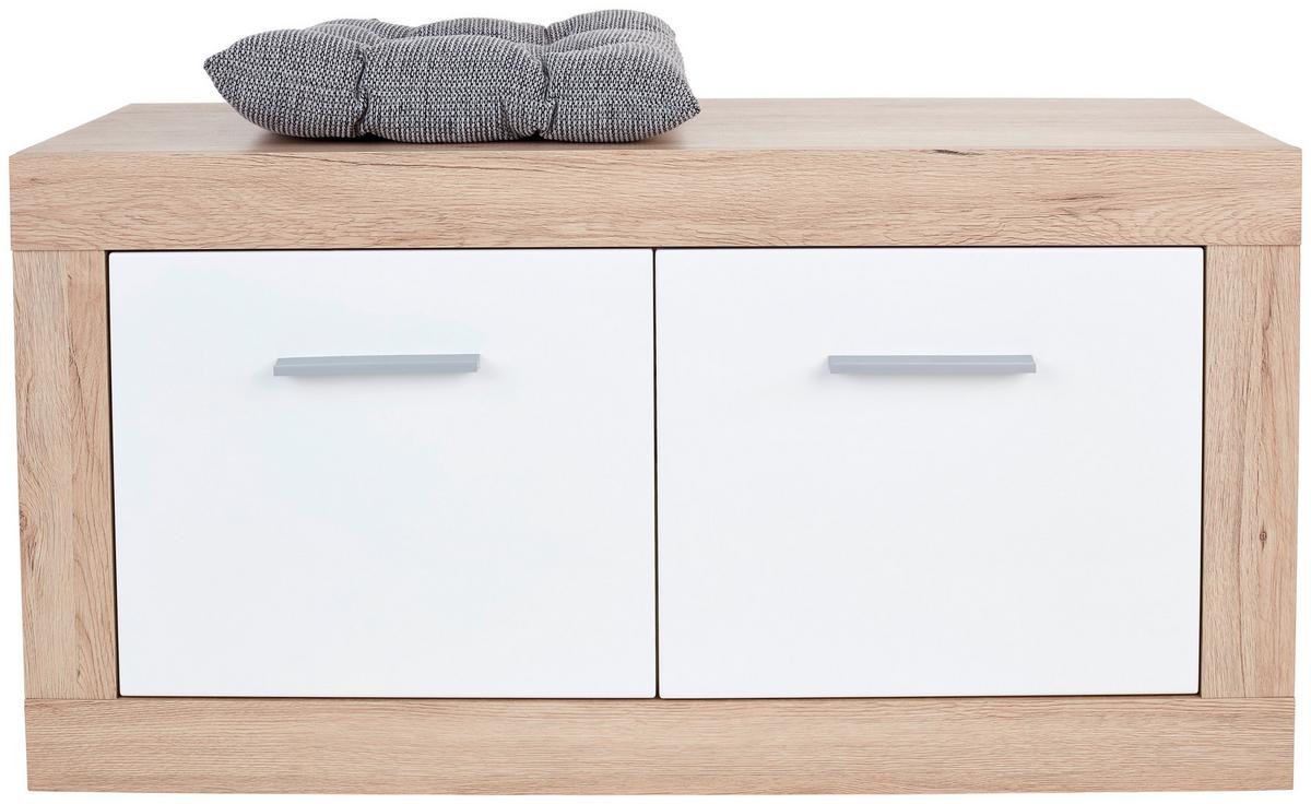 Bancă pentru hol Malta - alb/culoare lemn stejar, Modern, material pe bază de lemn (94,9/49,2/36cm) - Modern Living