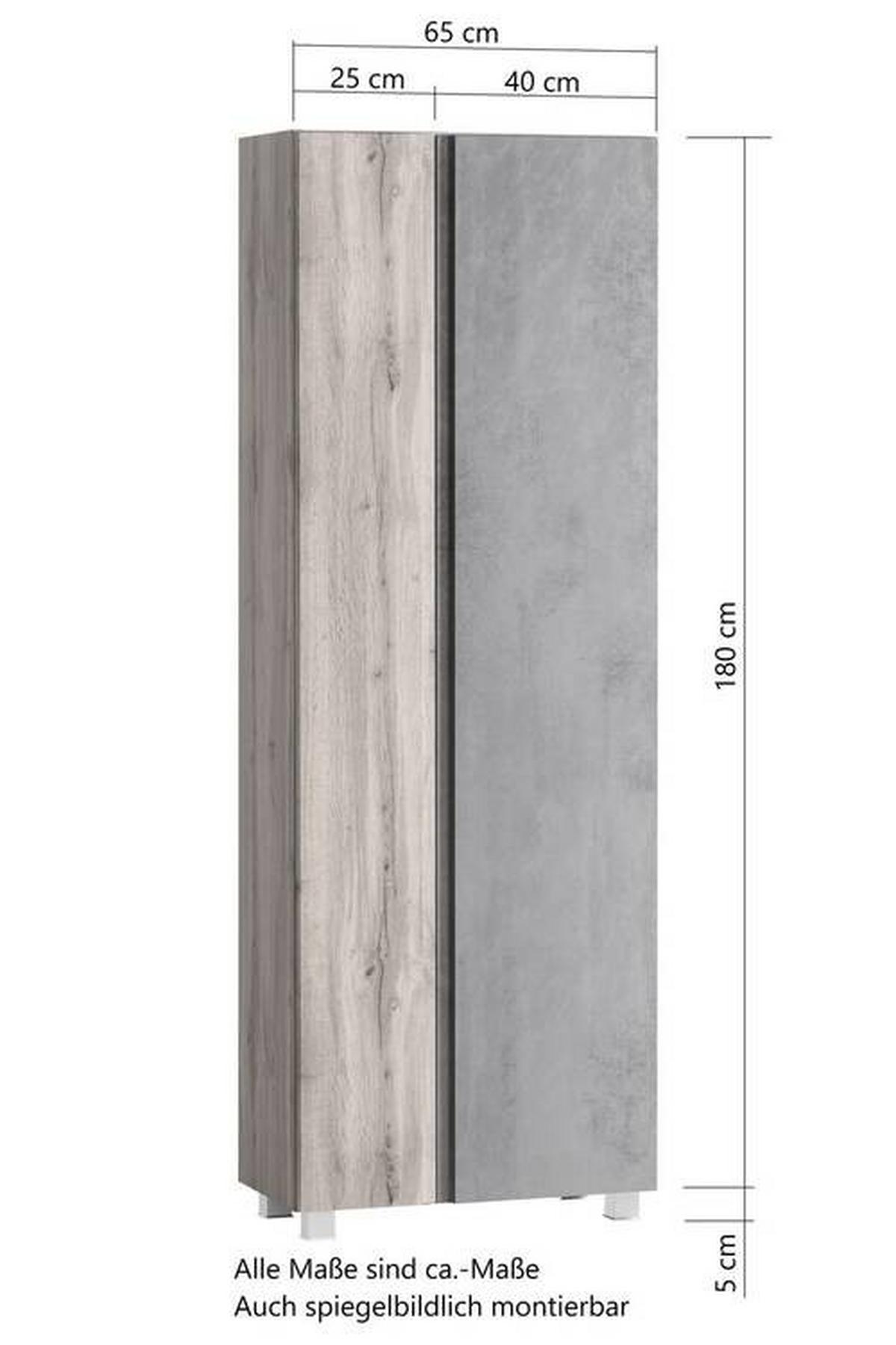 Hochschrank Varese ca. 65x180 cm Grau/Eiche - Eiche Wotan/Grau, MODERN, Holzwerkstoff (65/180/35cm) - Held