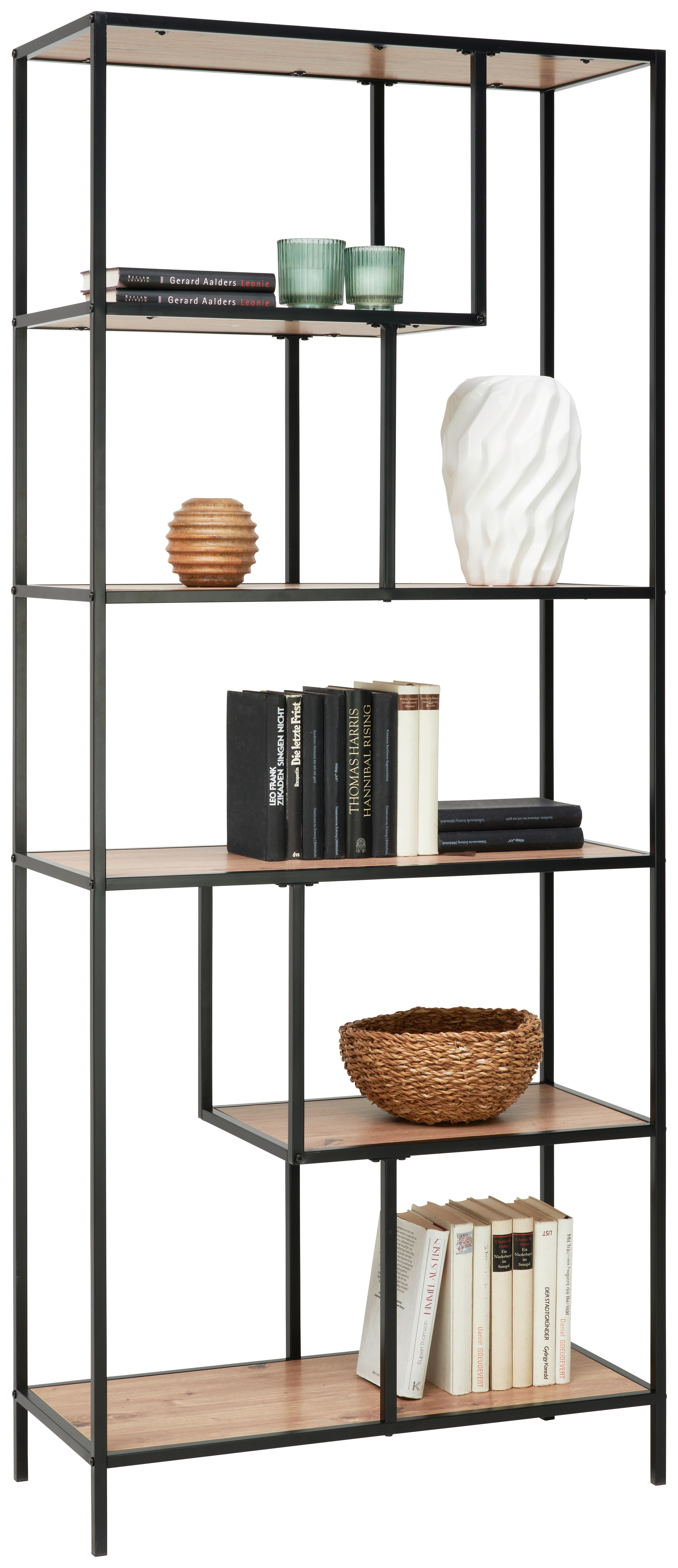 REGAŁ ROCKY - kolor dębowy/czarny, Trend, materiał drewnopochodny/metal (77/185/33cm) - Xora