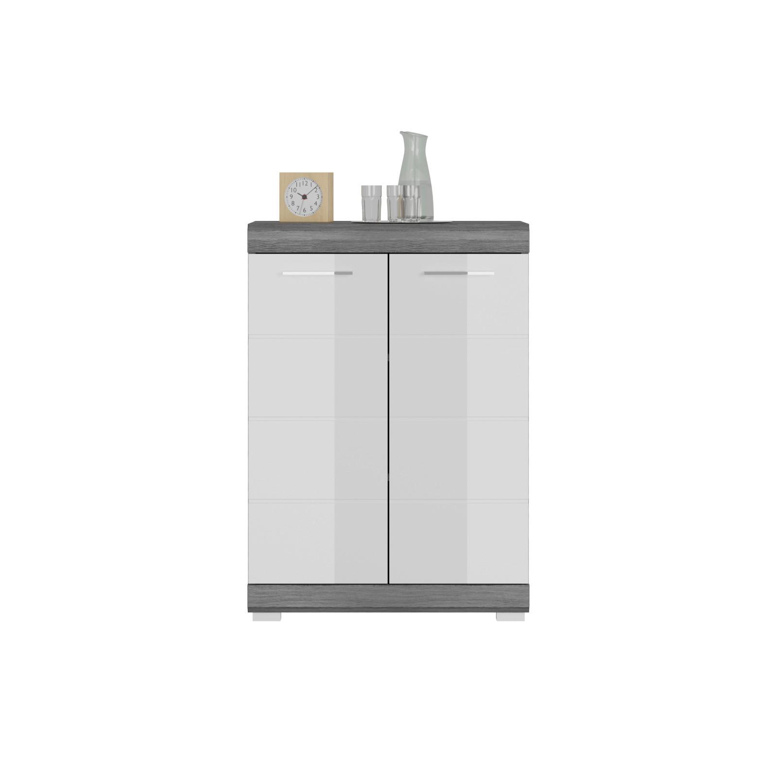Comodă SCOUT - alb lucios intens/gri, Design, material pe bază de lemn (60/85/37cm) - Modern Living