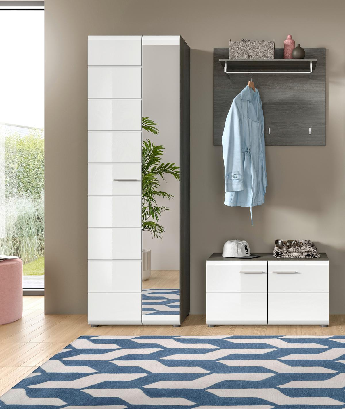Garderobe Salsa 3-tlg. ca. 155x192x37 cm Weiß/Rauchs. - Weiß Hochglanz, Design, Holzwerkstoff (155/192/37cm) - MID.YOU
