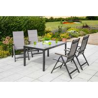 Gartentischgruppe Trivero 5-tlg. Graphitfarben/Grau - Graphitfarben/Grau, KONVENTIONELL, Glas/Kunststoff - Gardenson