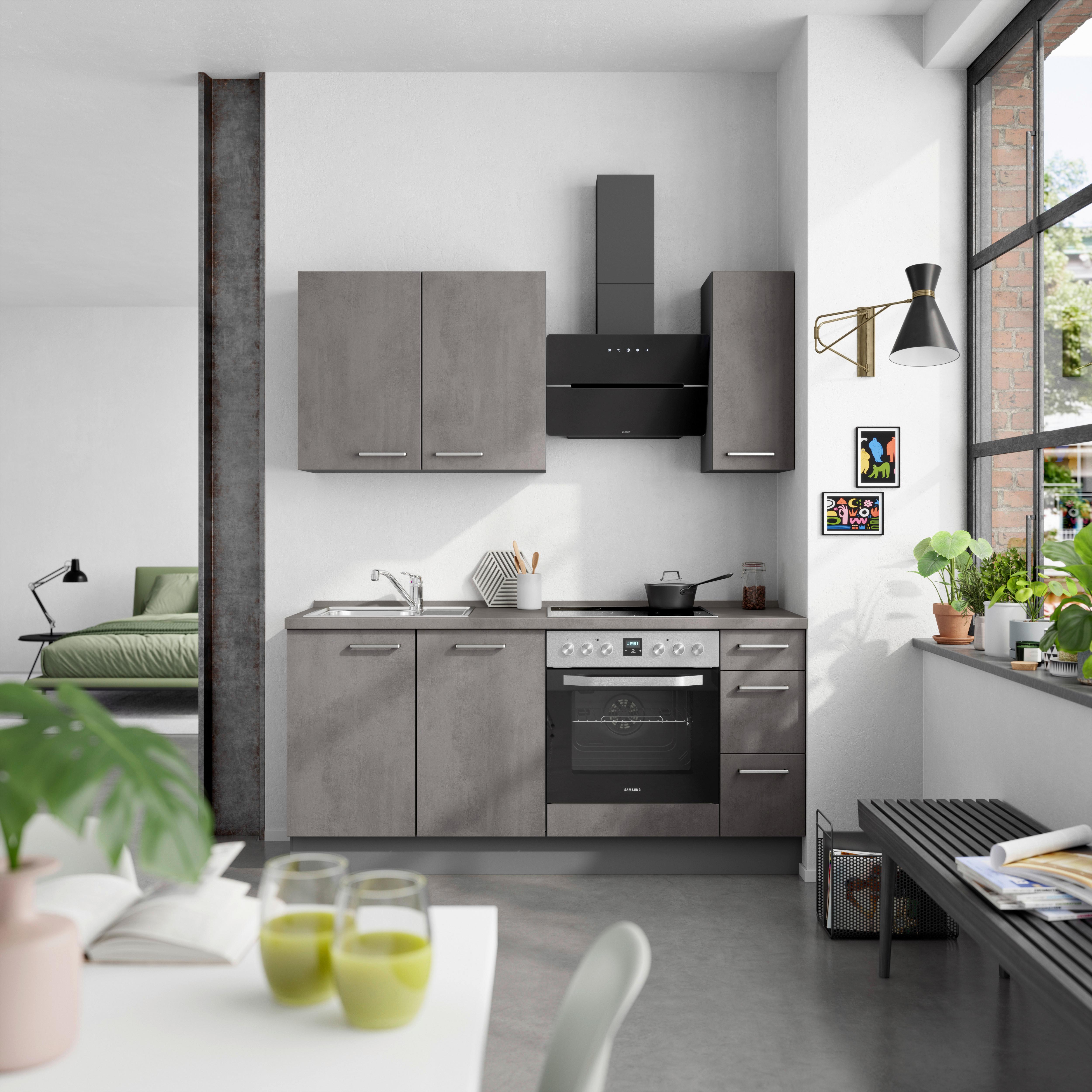 Küchenblock Riva High m. Geräten Schieferfarben - Schieferfarben/Edelstahlfarben, MODERN, Holzwerkstoff/Metall (180cm) - Nobilia