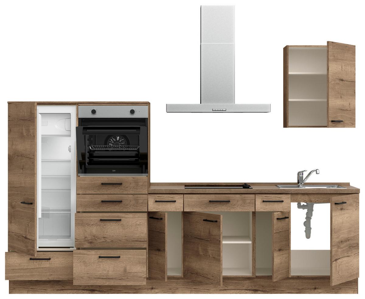 Küchenblock Structura Low m. Geräten Eiche dunkel - Eiche dunkel/Eichefarben, MODERN, Holzwerkstoff/Metall (300cm) - Nobilia