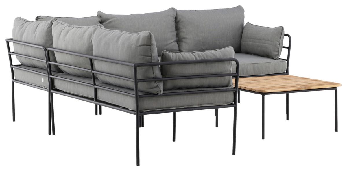 Loungegarnitur Penh Grau/Schwarz Tisch Akazie - Schwarz/Grau, KONVENTIONELL, Holz/Metall - Gardenson