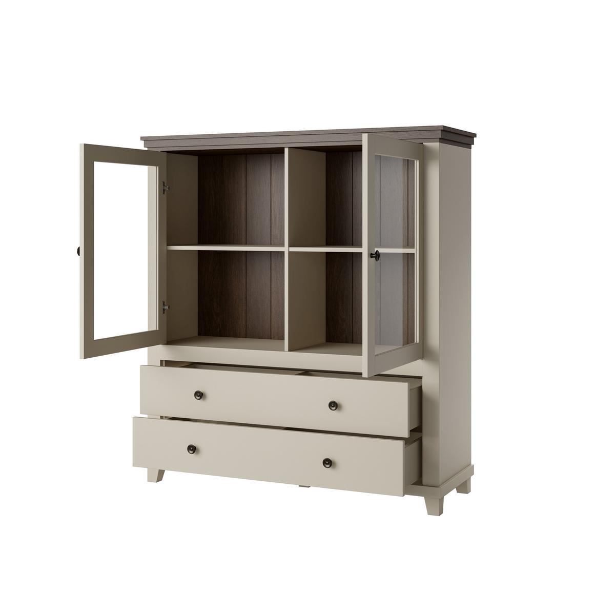 Félmagas Szekrény Evora - kasmírszínű/tölgyfa színű, Design, faalapú anyag/üveg (126/138/42cm)