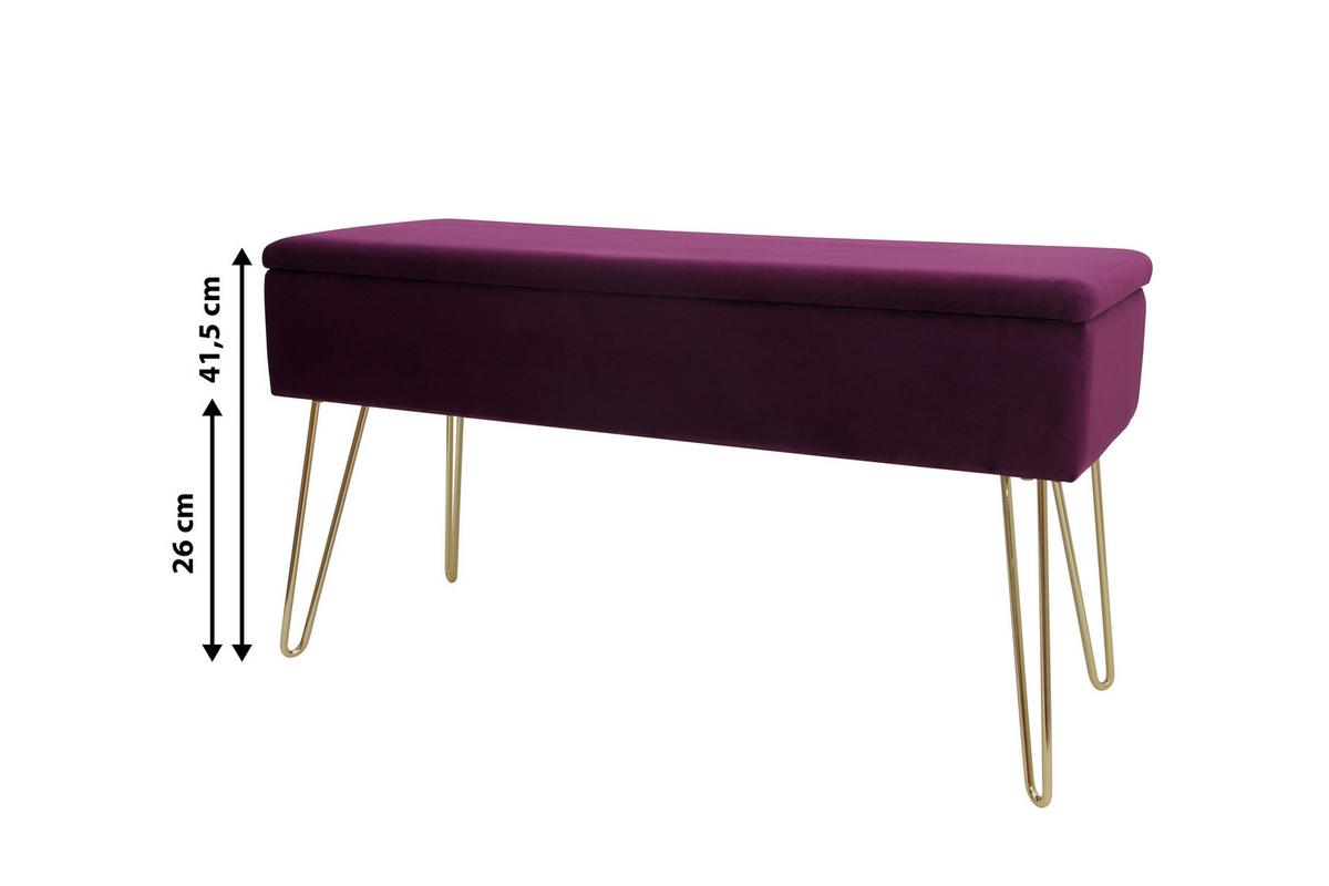 Hockerbank Scarlett Beere Samt mit Stauraum - Beere/Goldfarben, Design, Textil/Metall (75/42/30cm) - Echtwerk