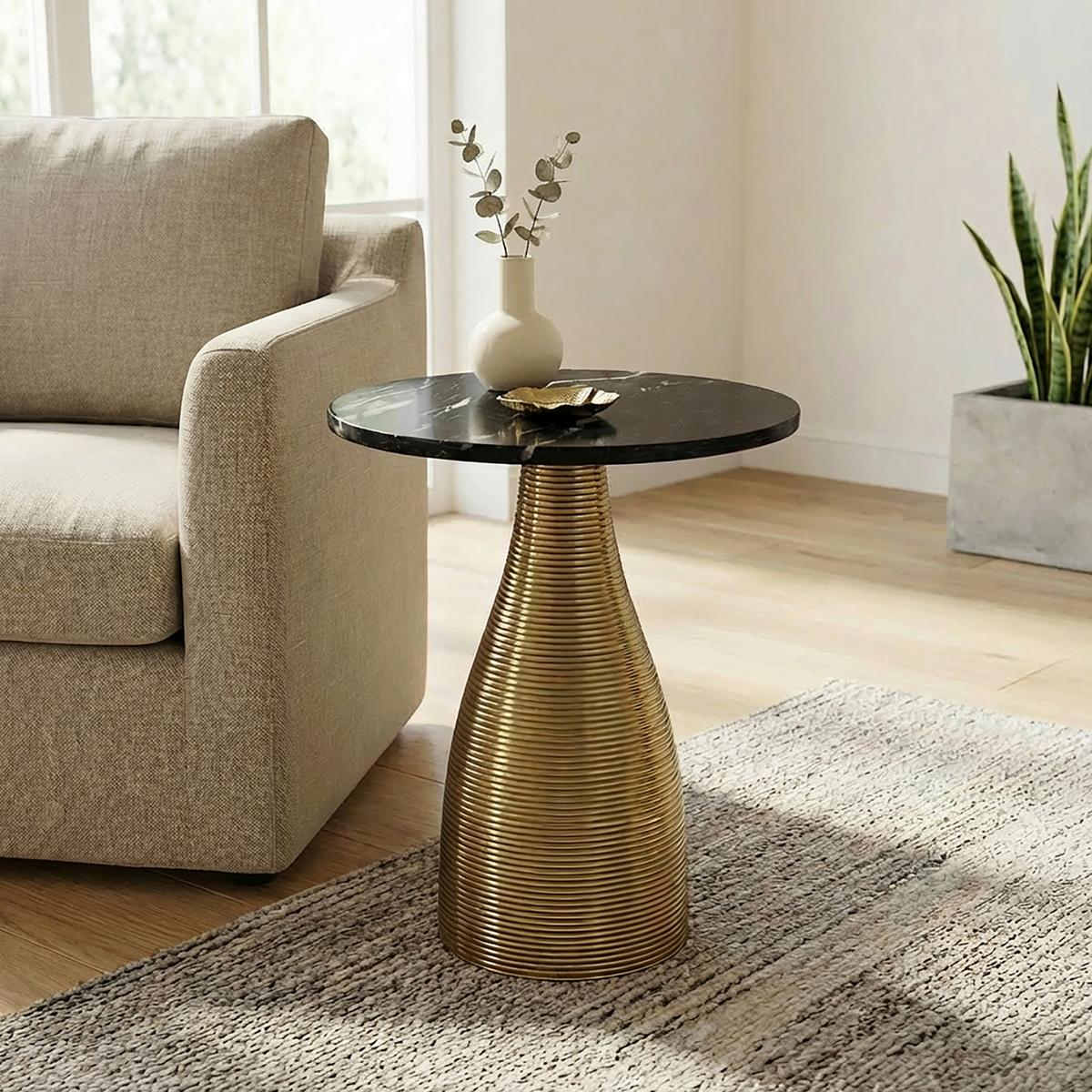 Beistelltisch Wl7.514 - Goldfarben/Schwarz, Design, Stein/Metall (40/40/48cm) - Livetastic