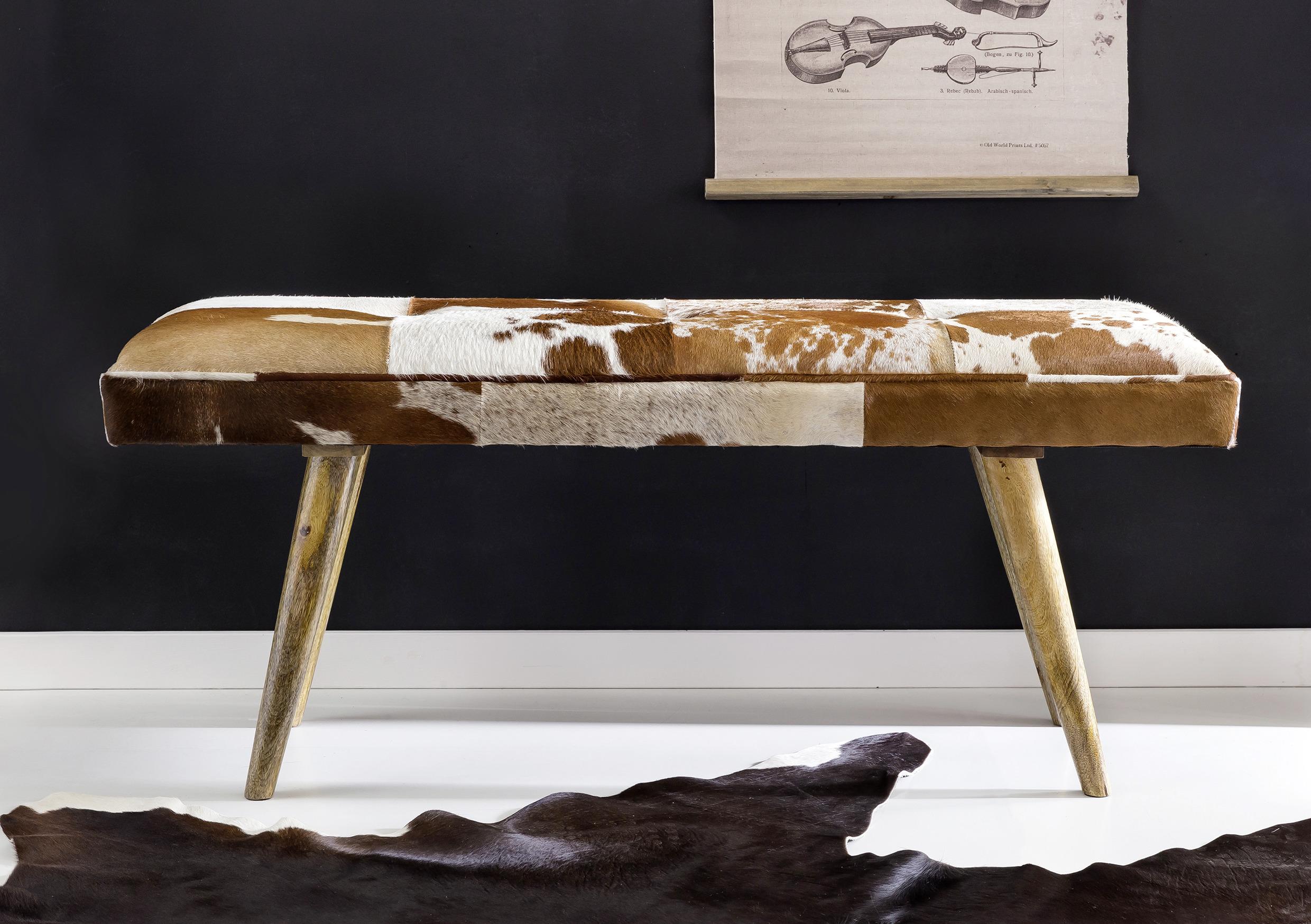 Sitzbank "WL5.103", weiss/braun - Braun/Weiß, Natur, Holz/Fell (120/52/40cm) - MID.YOU