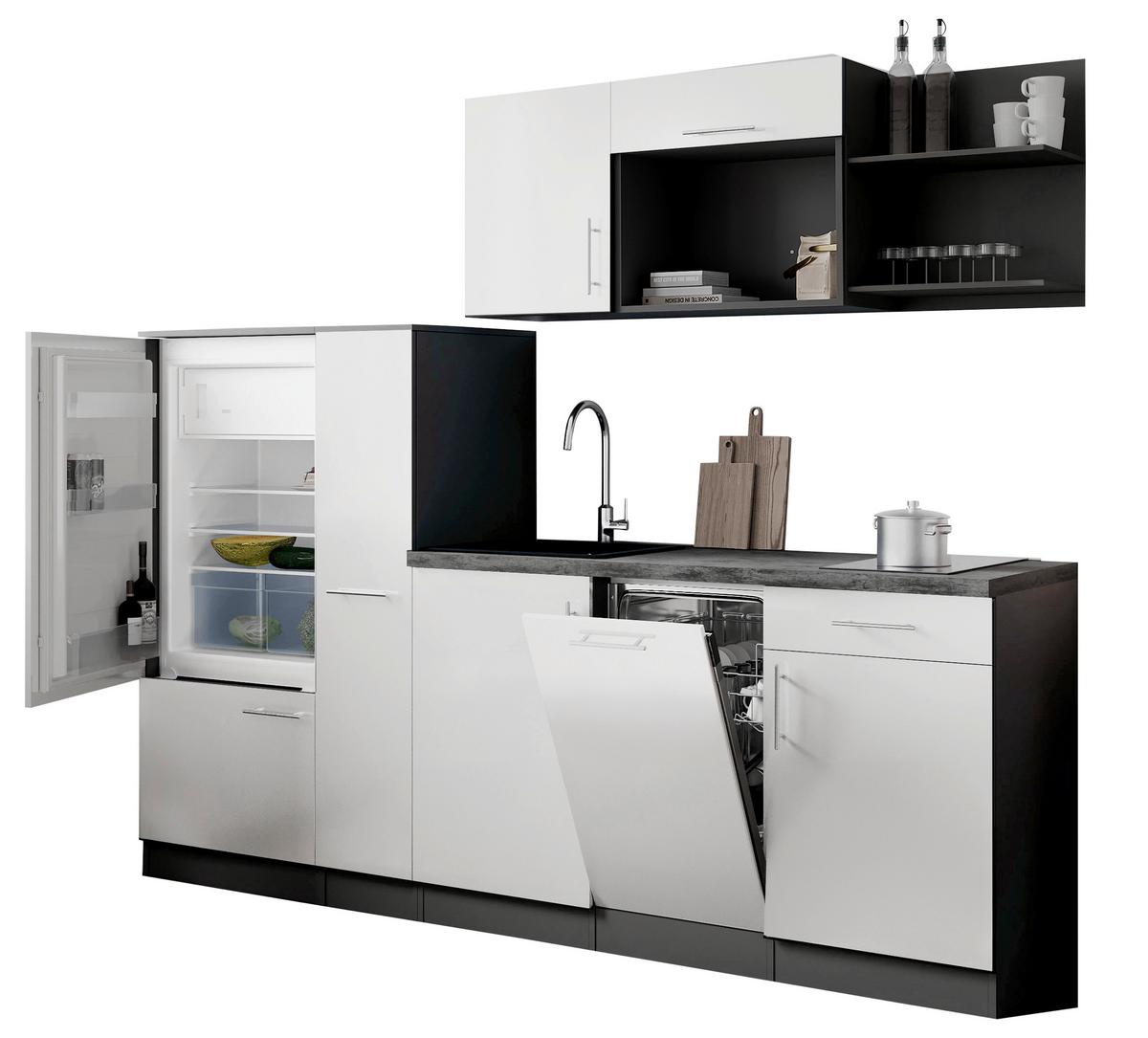 Küchenblock Oliver m. Geräten Weiß - Weiß/Grau, Trend, Holzwerkstoff/Metall (235cm) - Respekta