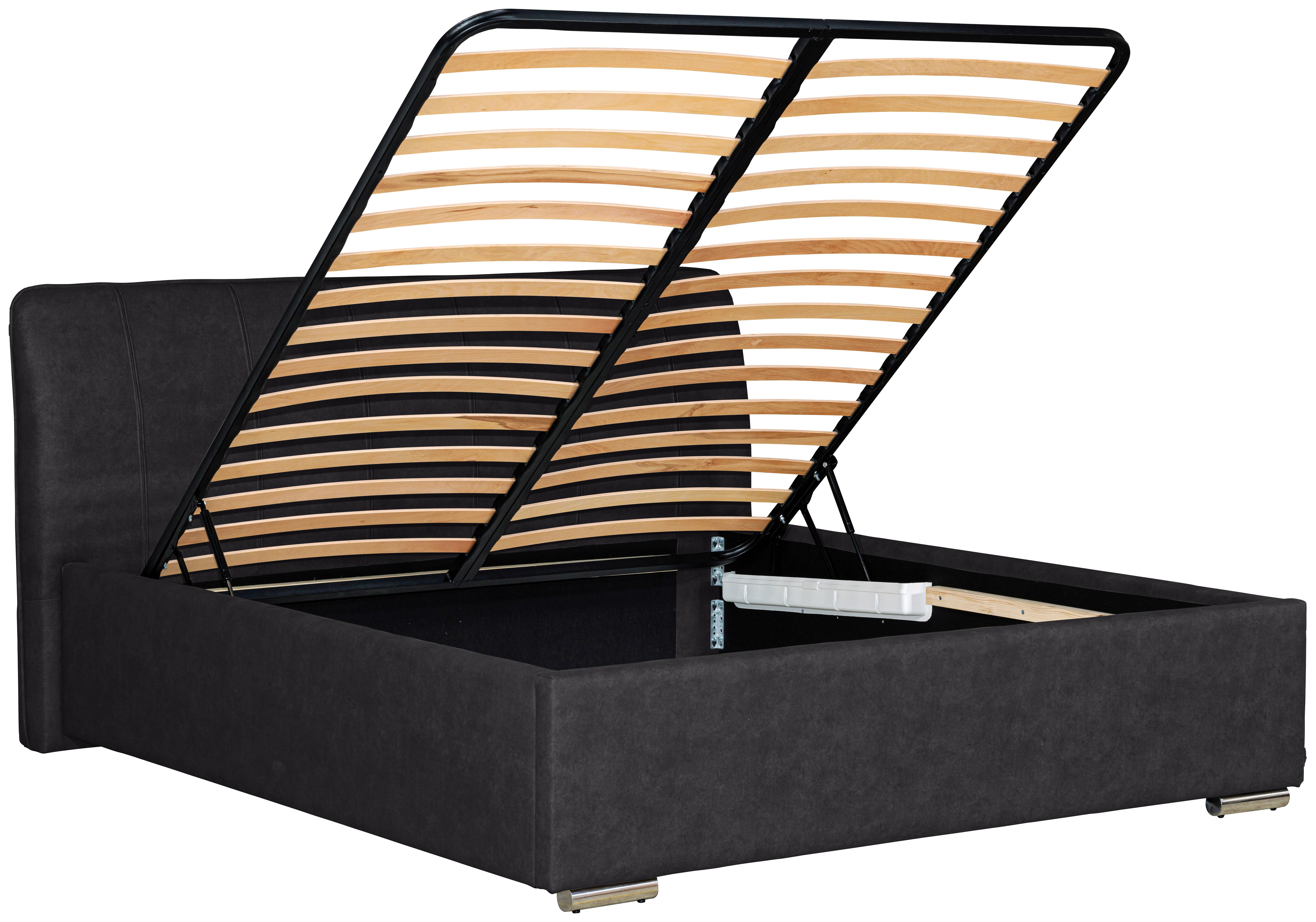 Oblazinjena Postelja France Storage, 180x200, Črna - barve kroma/črna, Basics, kovina/tekstil (180/200cm) - Modern Living