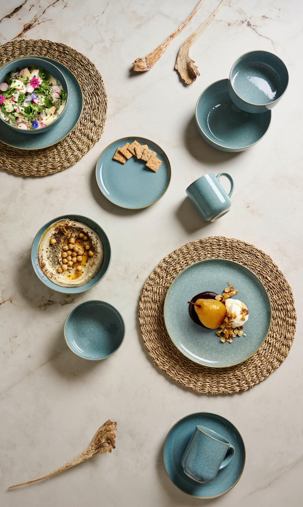 SERWIS OBIADOWO-ŚNIADANIOWY MARBELLA - niebieski, Trend, ceramika - Novel