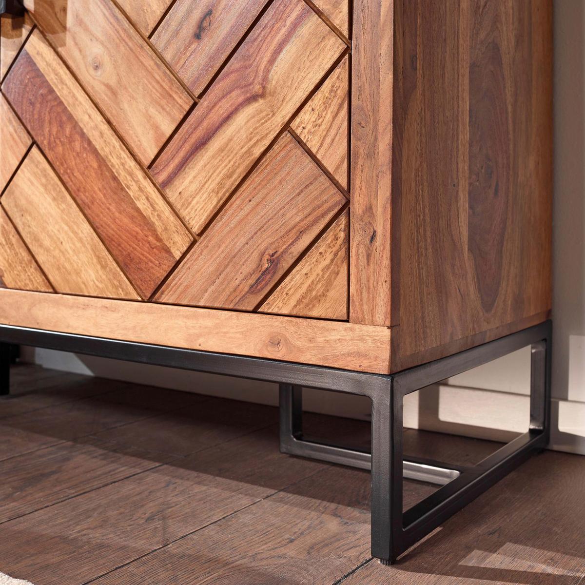 Komoda Wohnling, Pravi Les - črna/barve indijskega rožnega lesa, Design, kovina/les (100/105/40cm) - MID.YOU