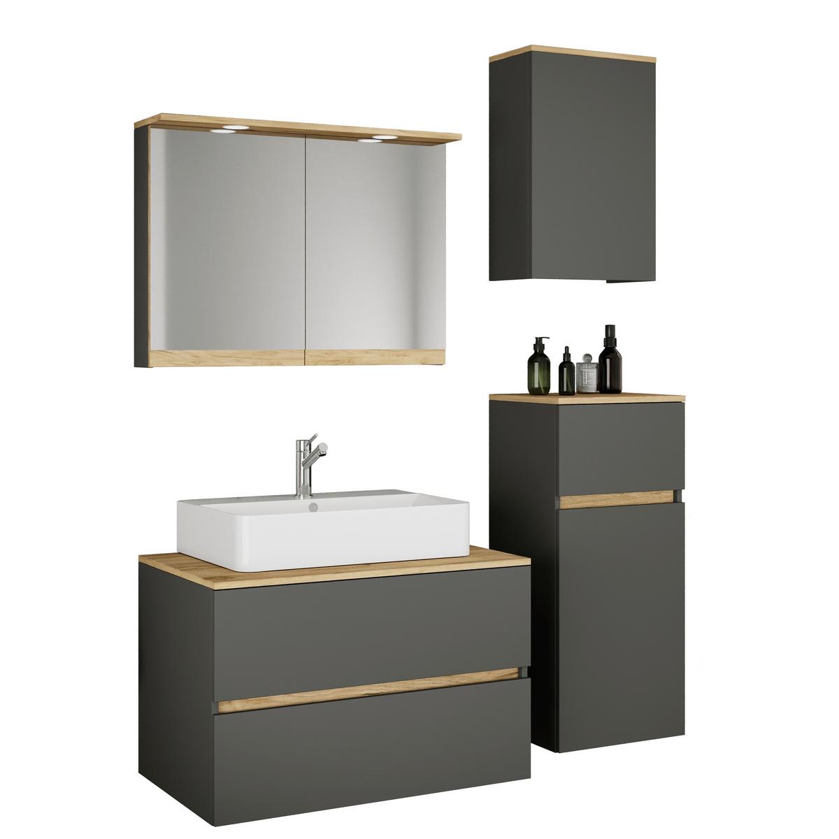 Badezimmer Cosila - Honigeiche/Weiss, Trend, Keramik/Holzwerkstoff (120cm) - MID.YOU