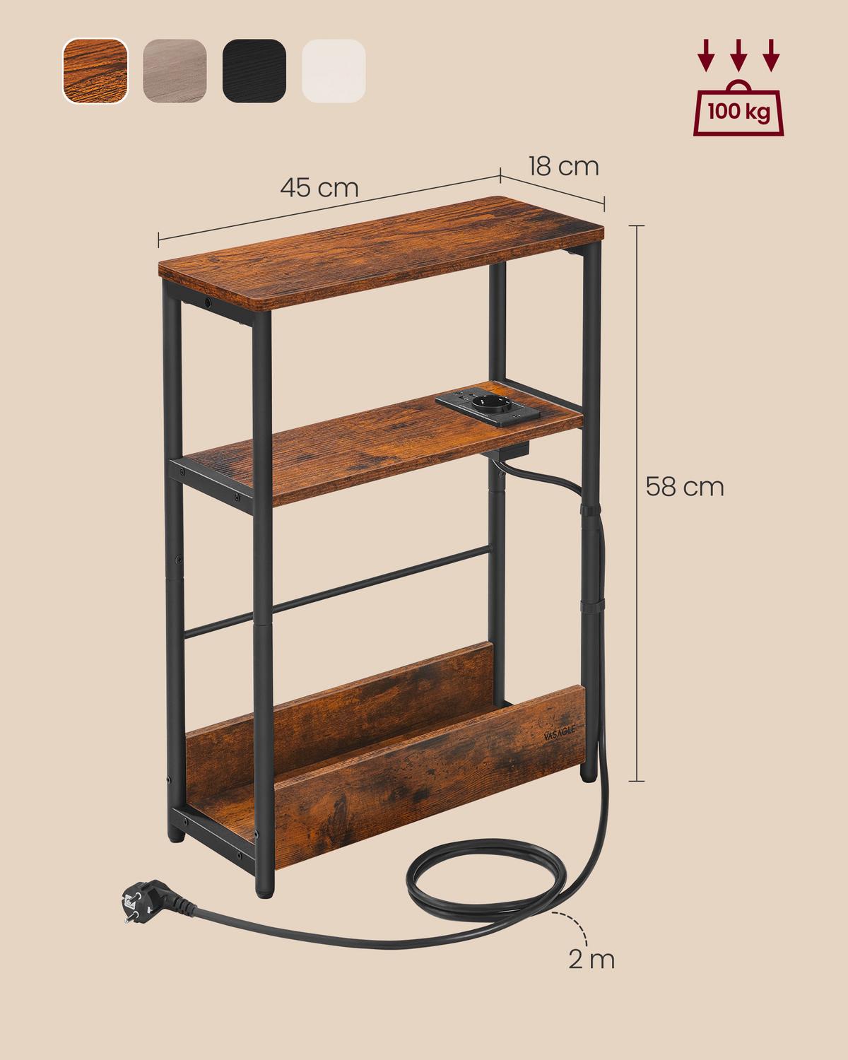 Beistelltisch in Schwarz, Dunkelbraun inkl. Netzbetrieb - Dunkelbraun/Schwarz, Trend, Holzwerkstoff/Metall (18/58/45cm) - MID.YOU