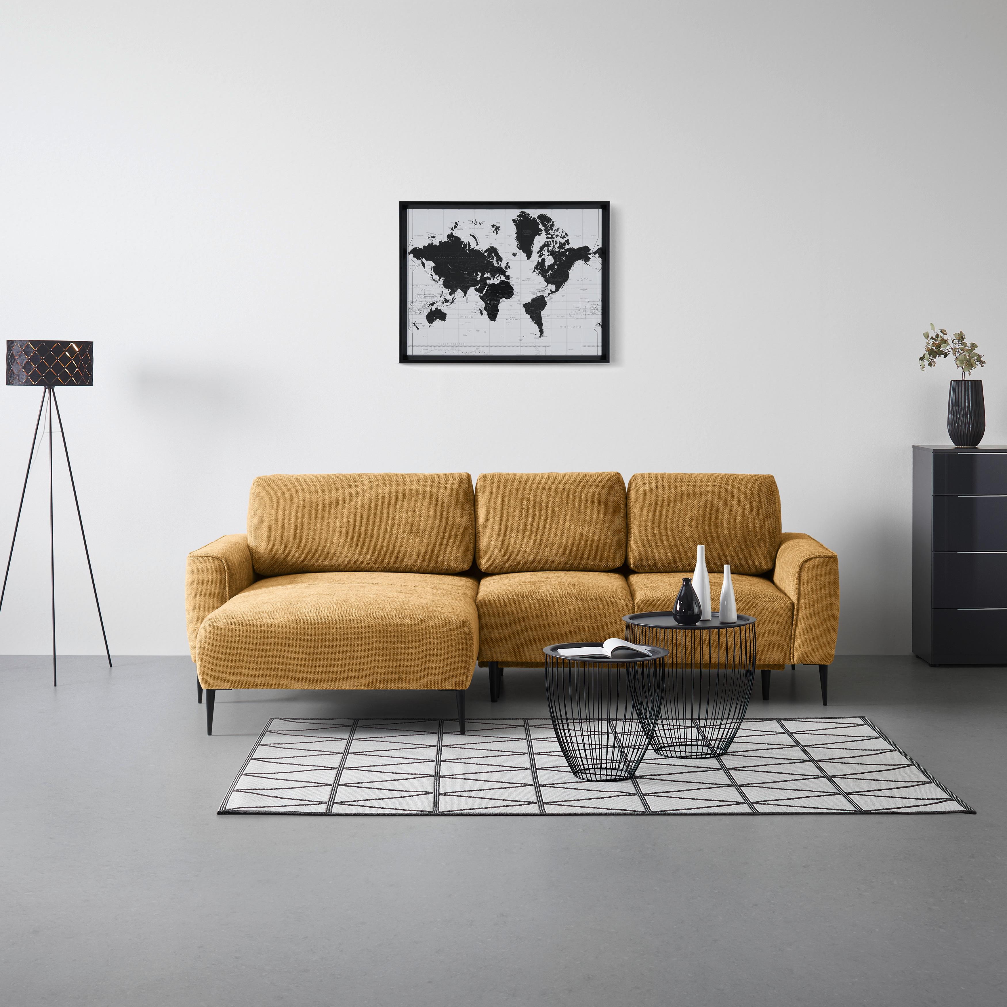 Ecksofa Custom Bernsteinfarben - Bernsteinfarben/Schwarz, MODERN, Textil/Metall (164/255cm) - Mömax