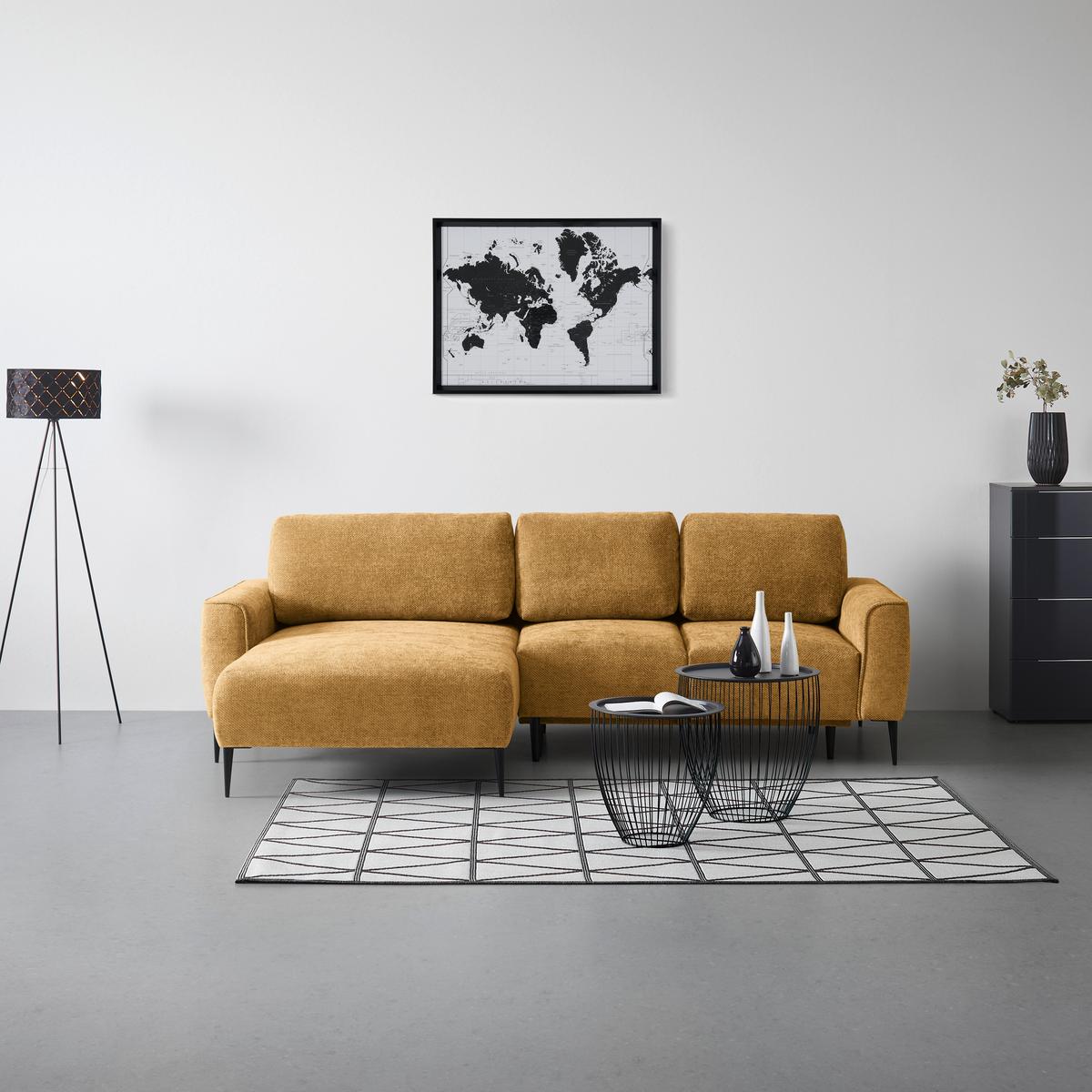 Ecksofa Custom Bernsteinfarben - Bernsteinfarben/Schwarz, MODERN, Textil/Metall (164/85/255cm) - Mömax