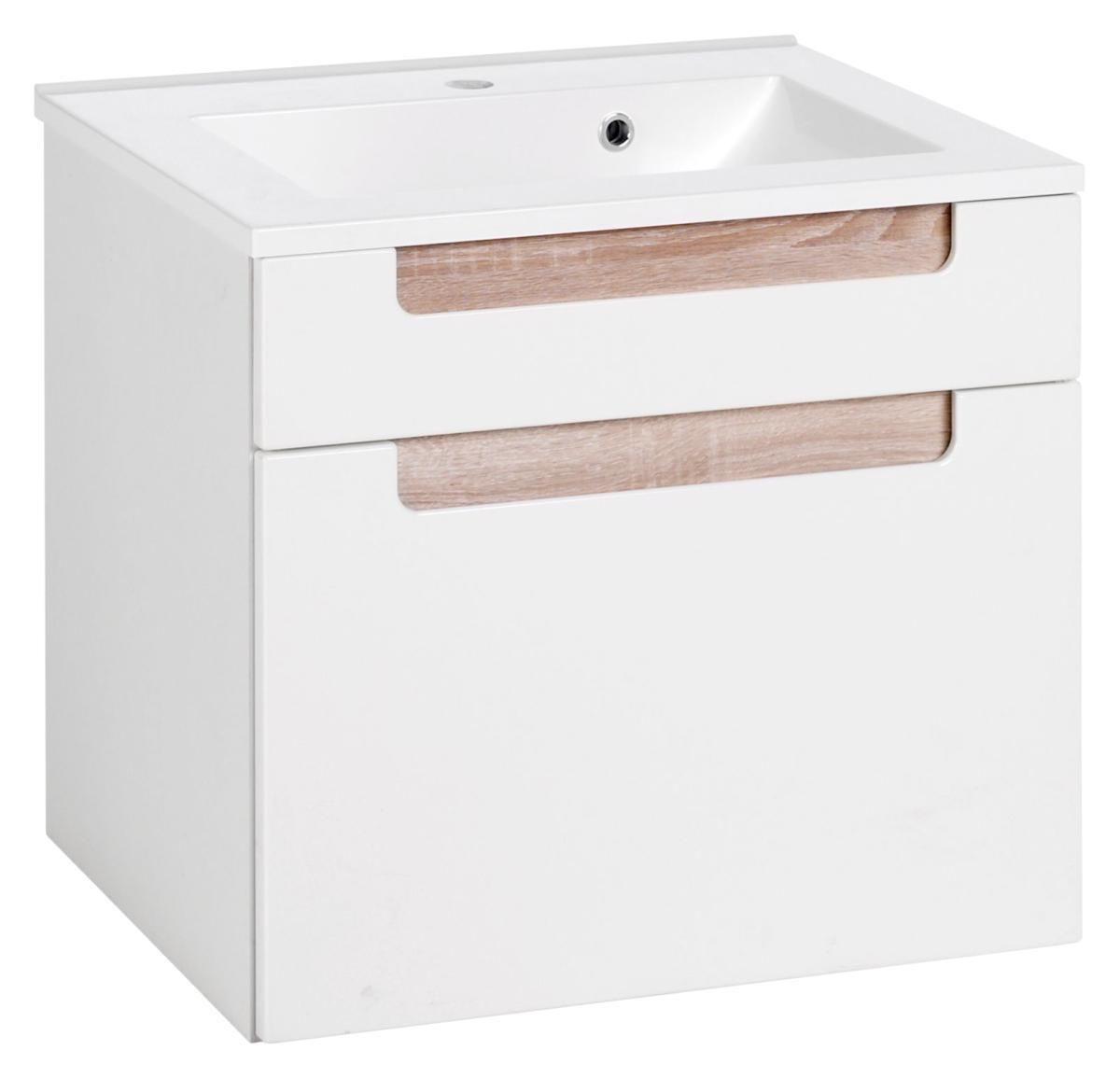 Waschtischkombination Siena ca. 60 cm Weiss/Eiche Sonoma - Weiß/Sonoma Eiche, MODERN, Holzwerkstoff/Stein (60cm) - Held