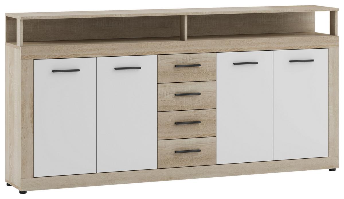 Široka Komoda Lupo, Bela, Barva Hrasta - bela/hrast sonoma, Design, umetna masa/leseni material (190/96/32cm) - MID.YOU