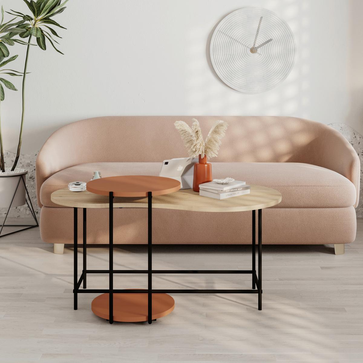 Klubska Miza Cuddle, Barva Hrasta, Oranžna - barve hrasta/temno oranžna, Design, kovina/leseni material (102/58/47cm) - Livetastic