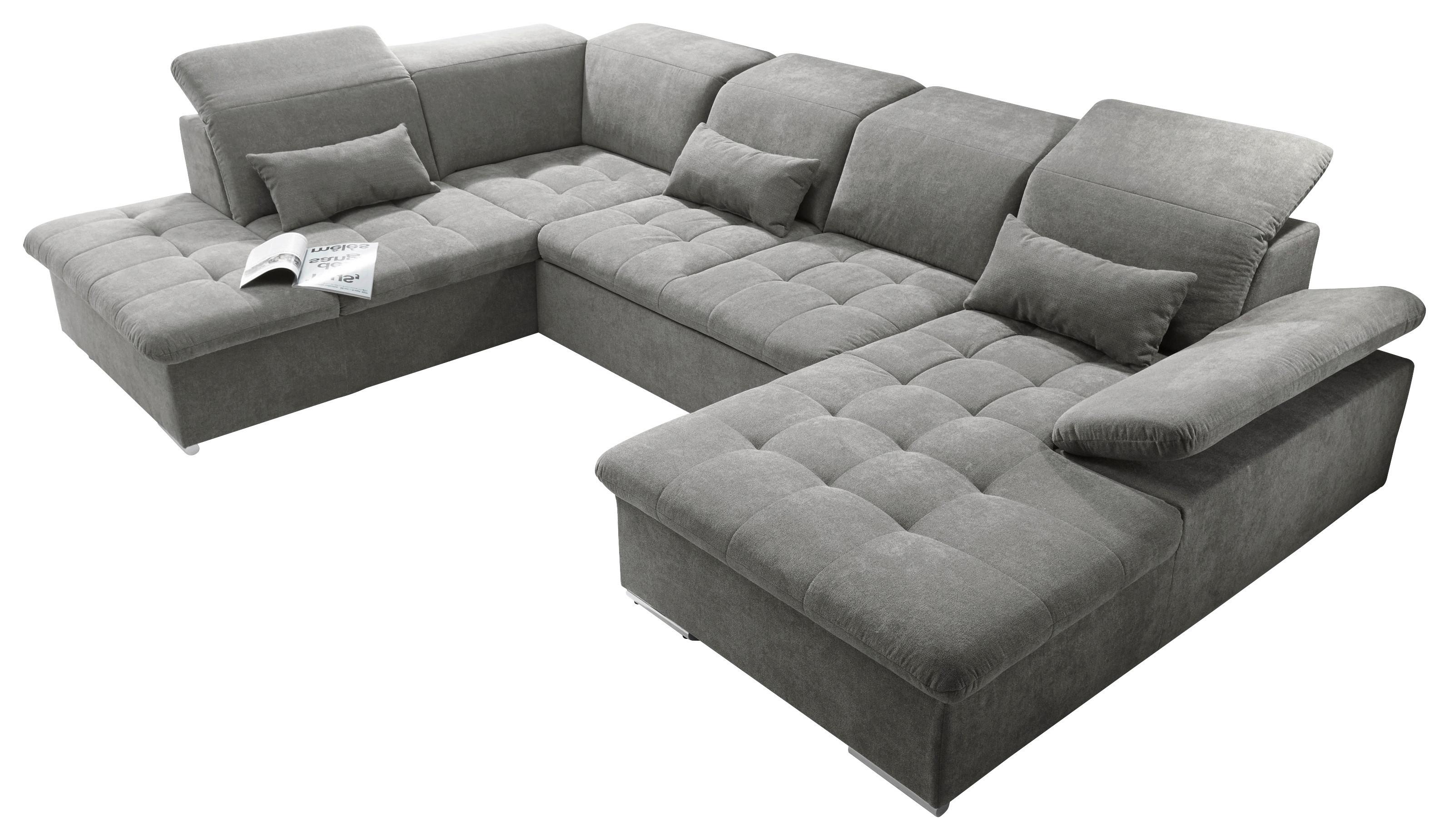 Wohnlandschaft Wayne U inkl. Kissen Schlammfarben - Schlammfarben/Silberfarben, KONVENTIONELL, Kunststoff/Textil (240/340/188cm) - MID.YOU