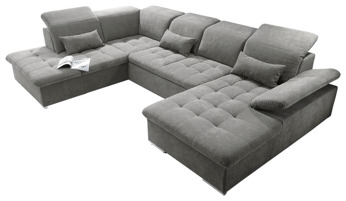 Wohnlandschaft Wayne U inkl. Kissen Schlammfarben - Schlammfarben/Silberfarben, KONVENTIONELL, Kunststoff/Textil (240/340/188cm) - MID.YOU