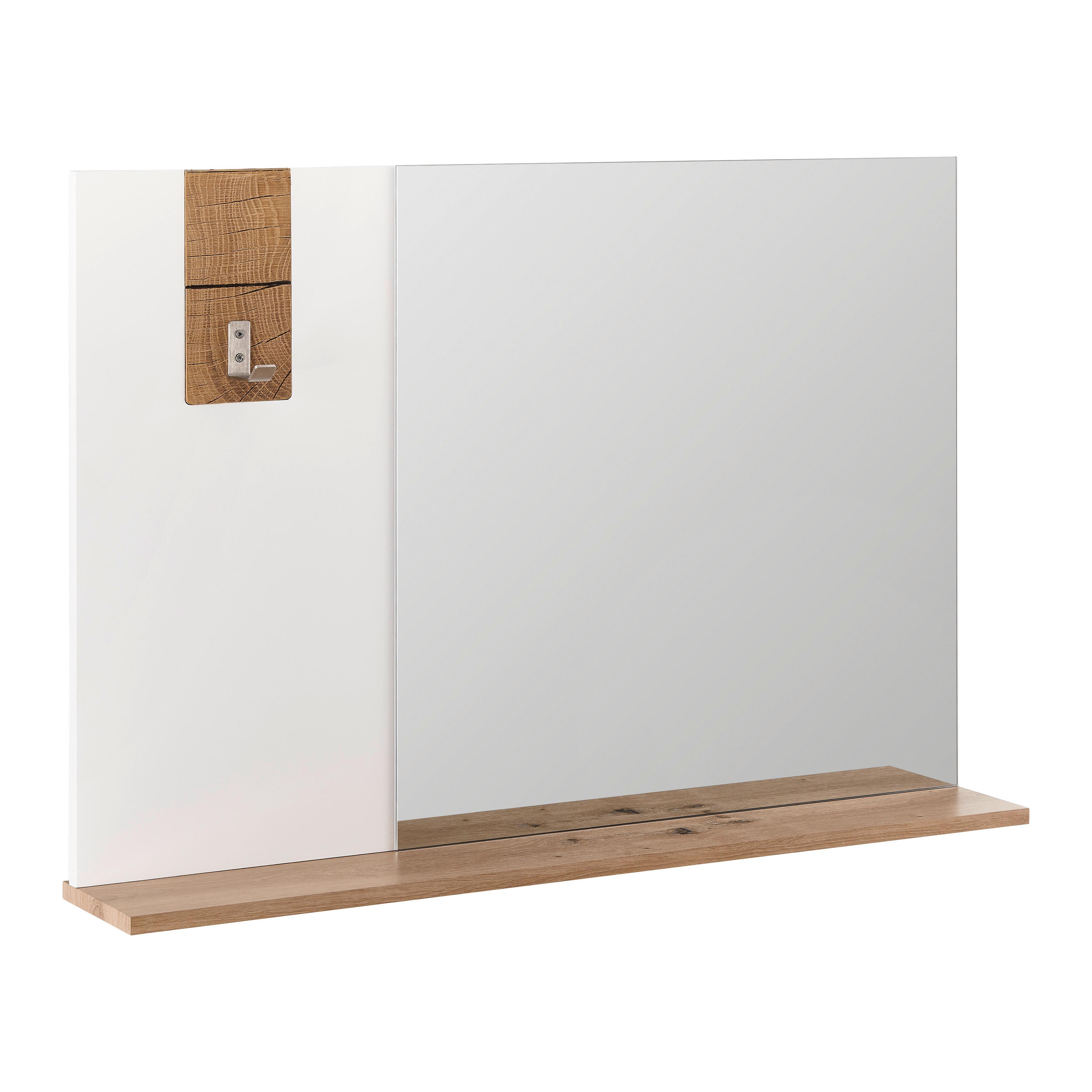 Spiegel Cara ca. 90x62 cm Weiß/Eichefarben - Eichefarben/Weiß, MODERN, Glas (90/62/15cm) - Bessagi Home