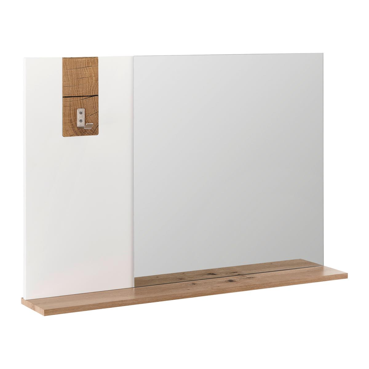 Spiegel Cara ca. 90x62 cm Weiß/Eichefarben - Eichefarben/Weiß, MODERN, Glas (90/62/15cm) - Bessagi Home