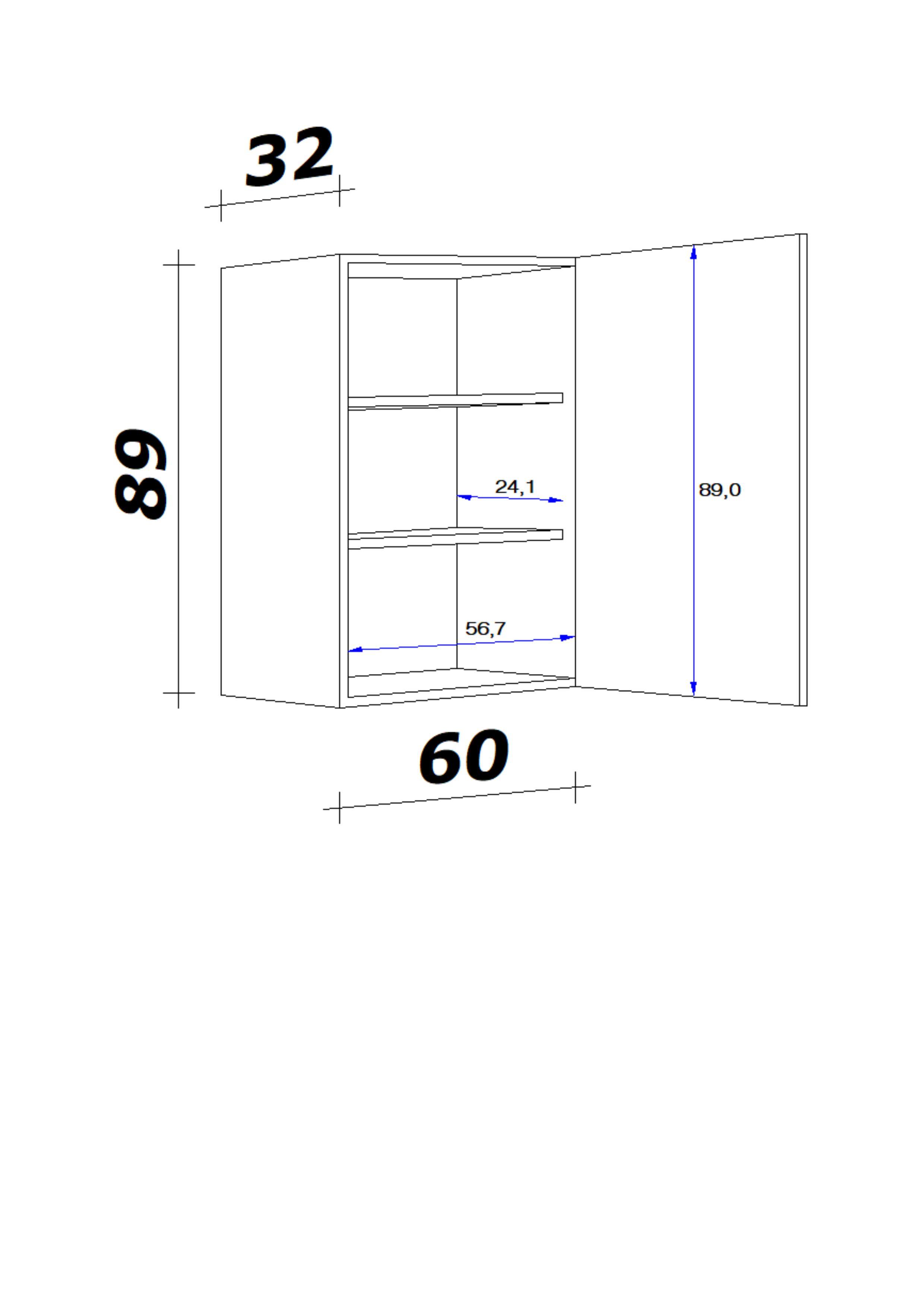 Küchenoberschrank Anthrazit/Eiche - Edelstahlfarben/Eichefarben, MODERN, Holzwerkstoff/Metall (60/89/32cm) - FlexWell