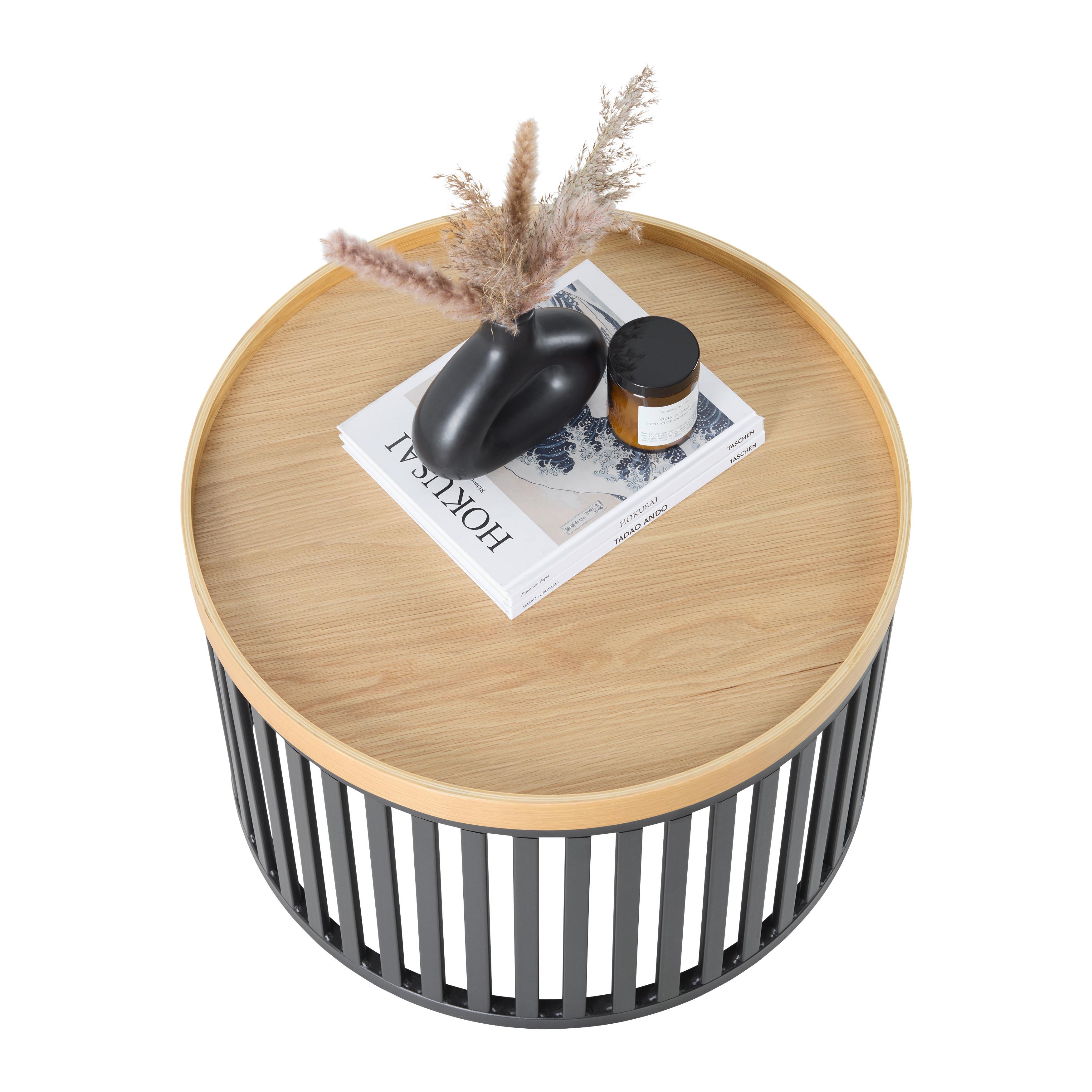 SOFFBORD JAIL - svart/naturfärgad, Modern, metall/trämaterial (60/60/35cm) - Mömax