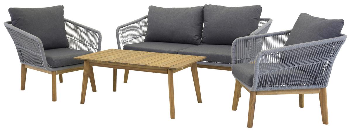 Loungegarnitur Chania Grau/Hellgrau - Grau/Akaziefarben, KONVENTIONELL, Holz/Textil (164/75null) - Gardenson