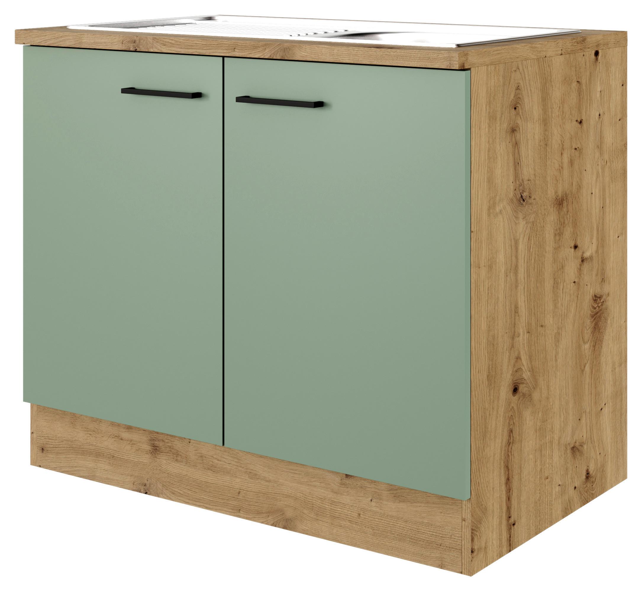 Spülmaschinenschrank Cara ca. 100x85x57 cm Grün/Eiche - Schwarz/Eiche Artisan, KONVENTIONELL, Holzwerkstoff/Metall (100/85/57cm) - FlexWell